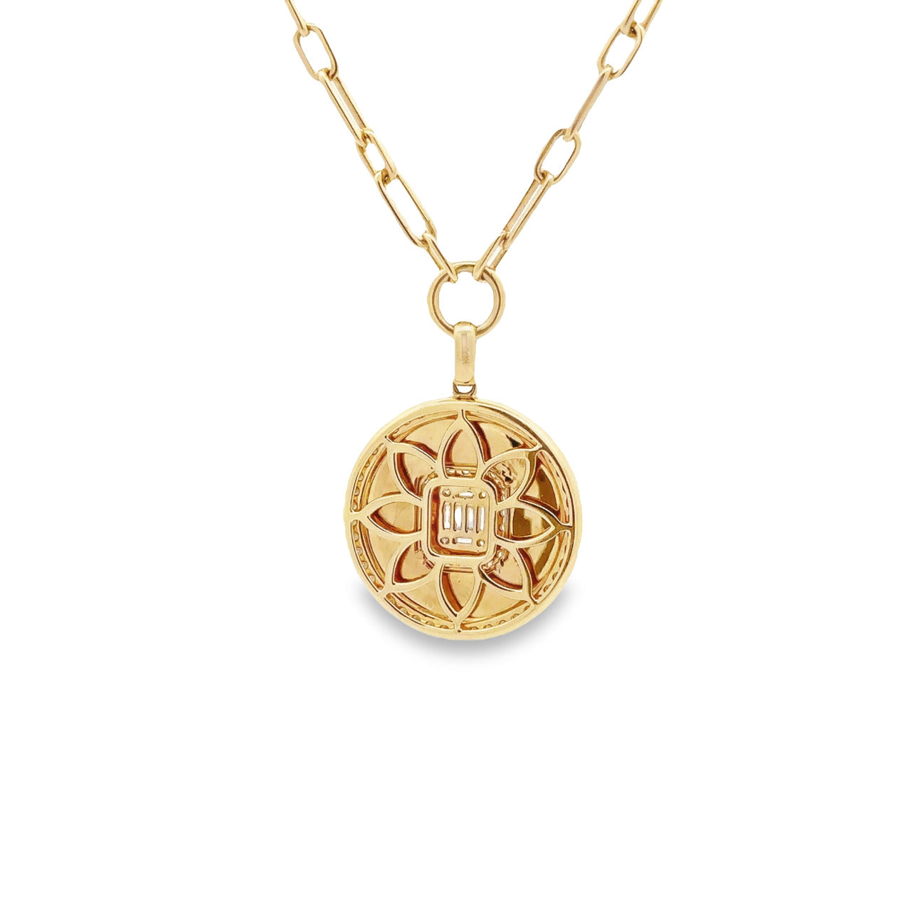 WD1249 14kt Gold Diamond Detailed Coin with Attached Paper Link Chain