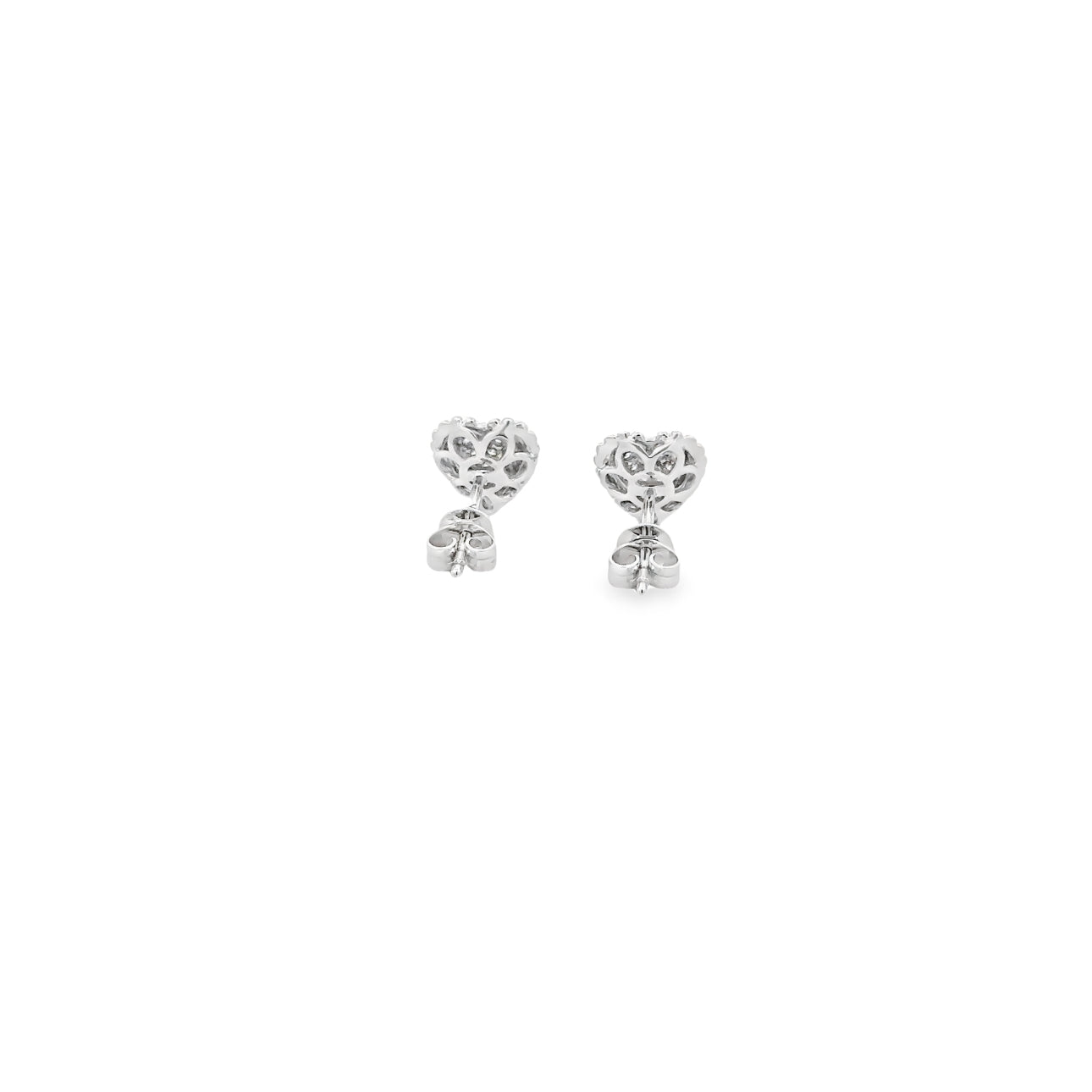 WD1301 14kt Pave Diamond Heart with Beaded Detail Halo Stud Earrings