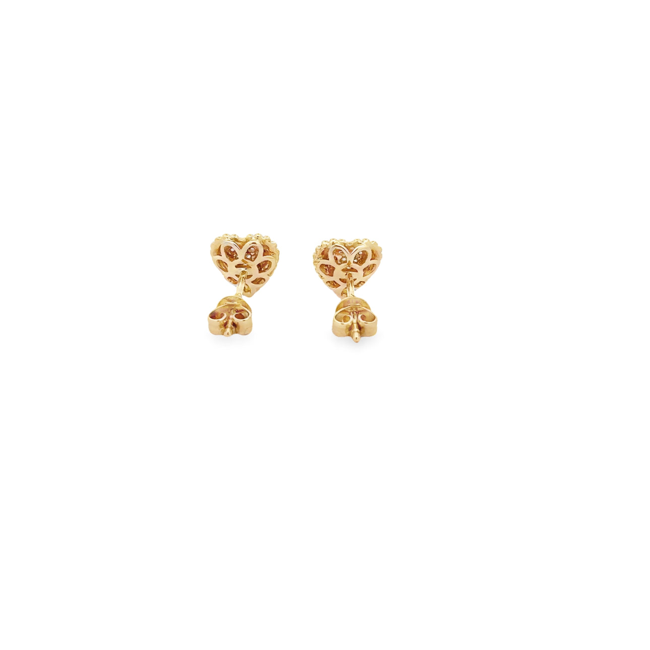 WD1301 14kt Pave Diamond Heart with Beaded Detail Halo Stud Earrings