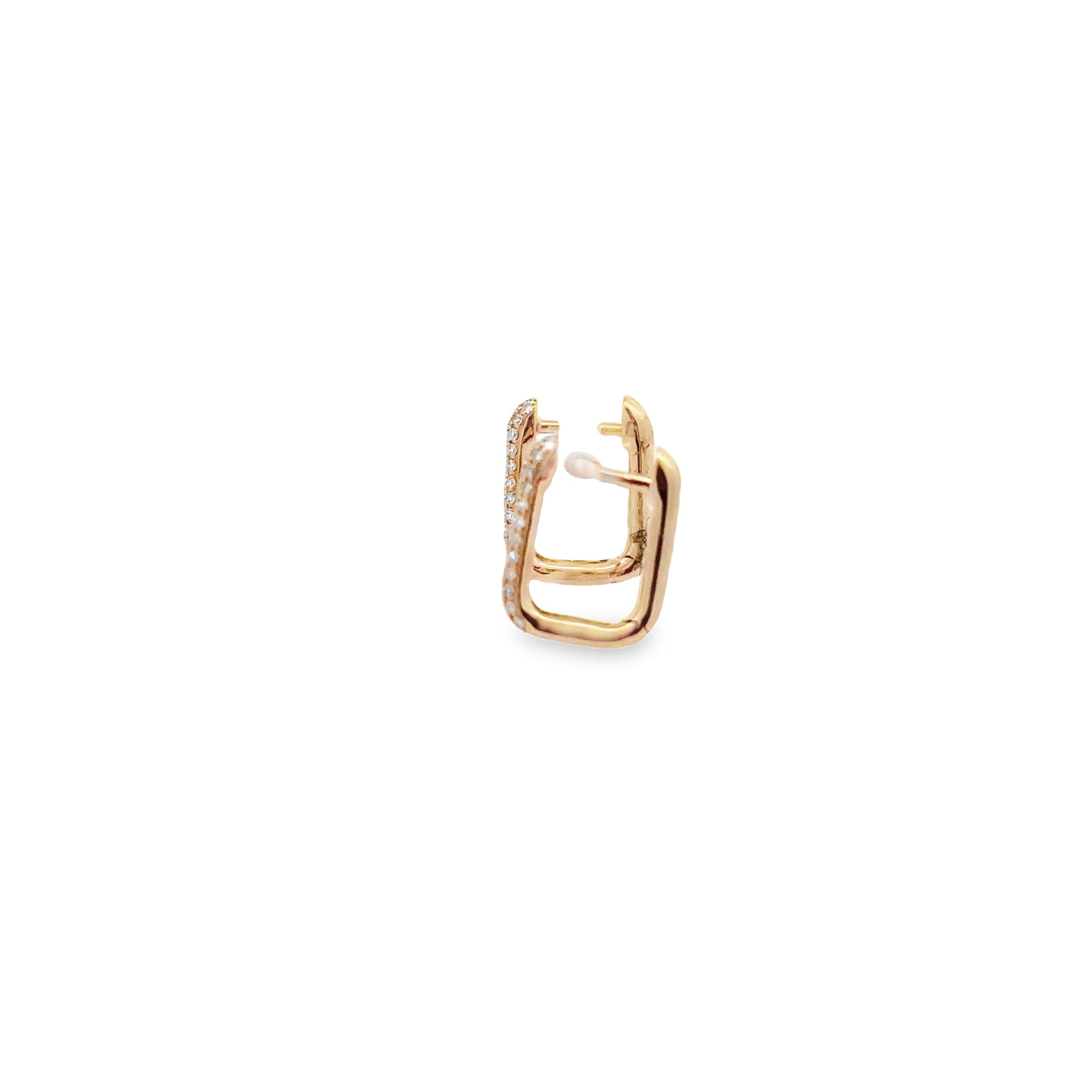 WD1295 14kt Gold Mini Pave Diamond Square Huggie Hoop