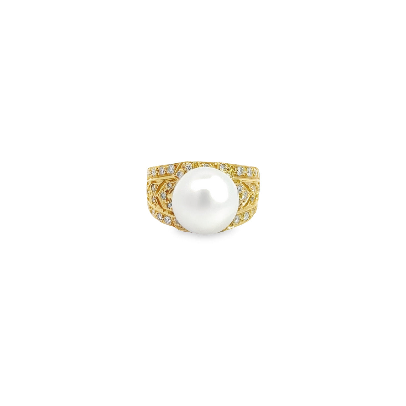 353200-24 14kt Ygold 12.1mm White South Sea Pearl .71ct diamond RING