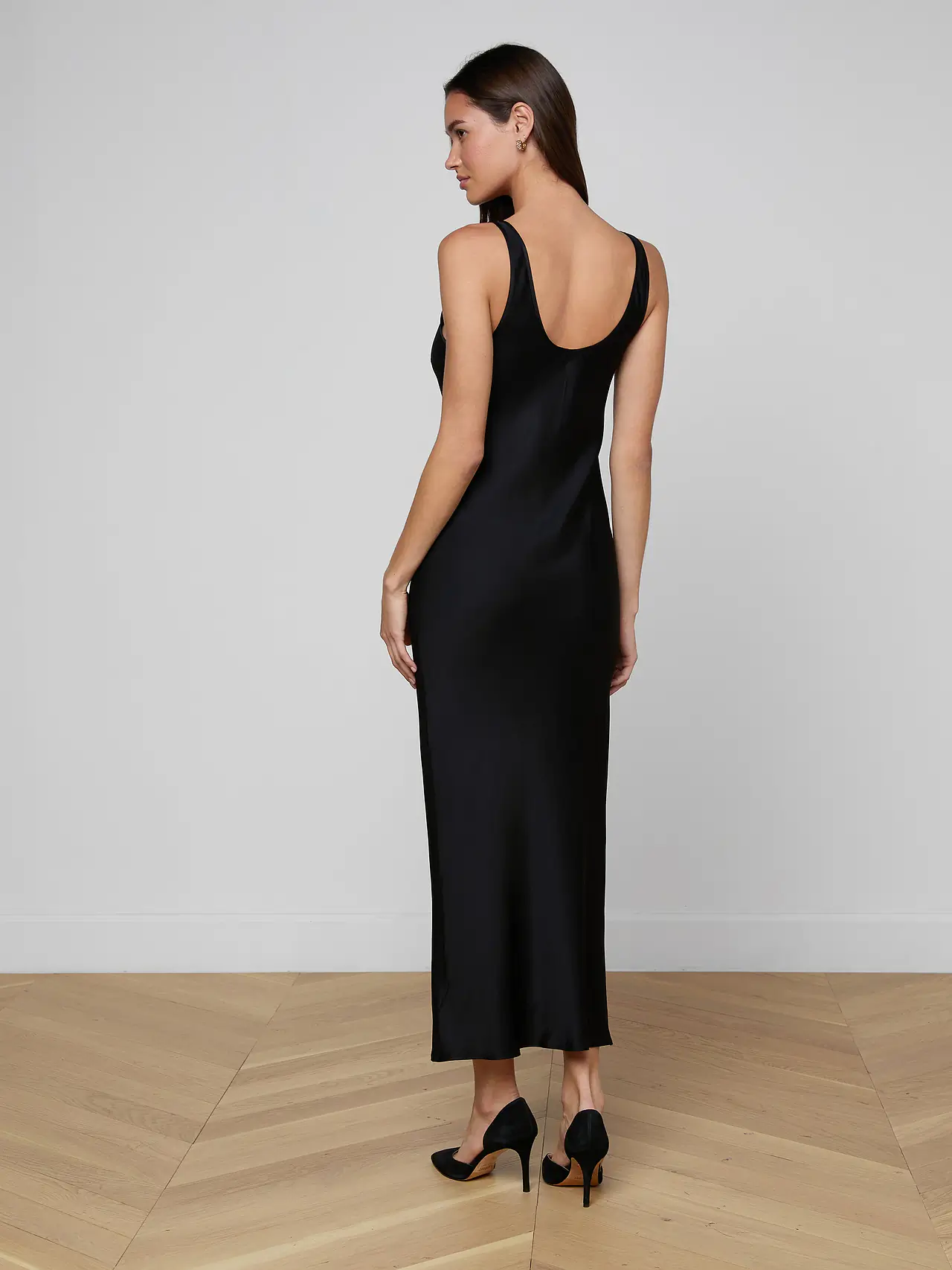 61120PLYb L'AGENCE Akiya Satin Maxi Dress