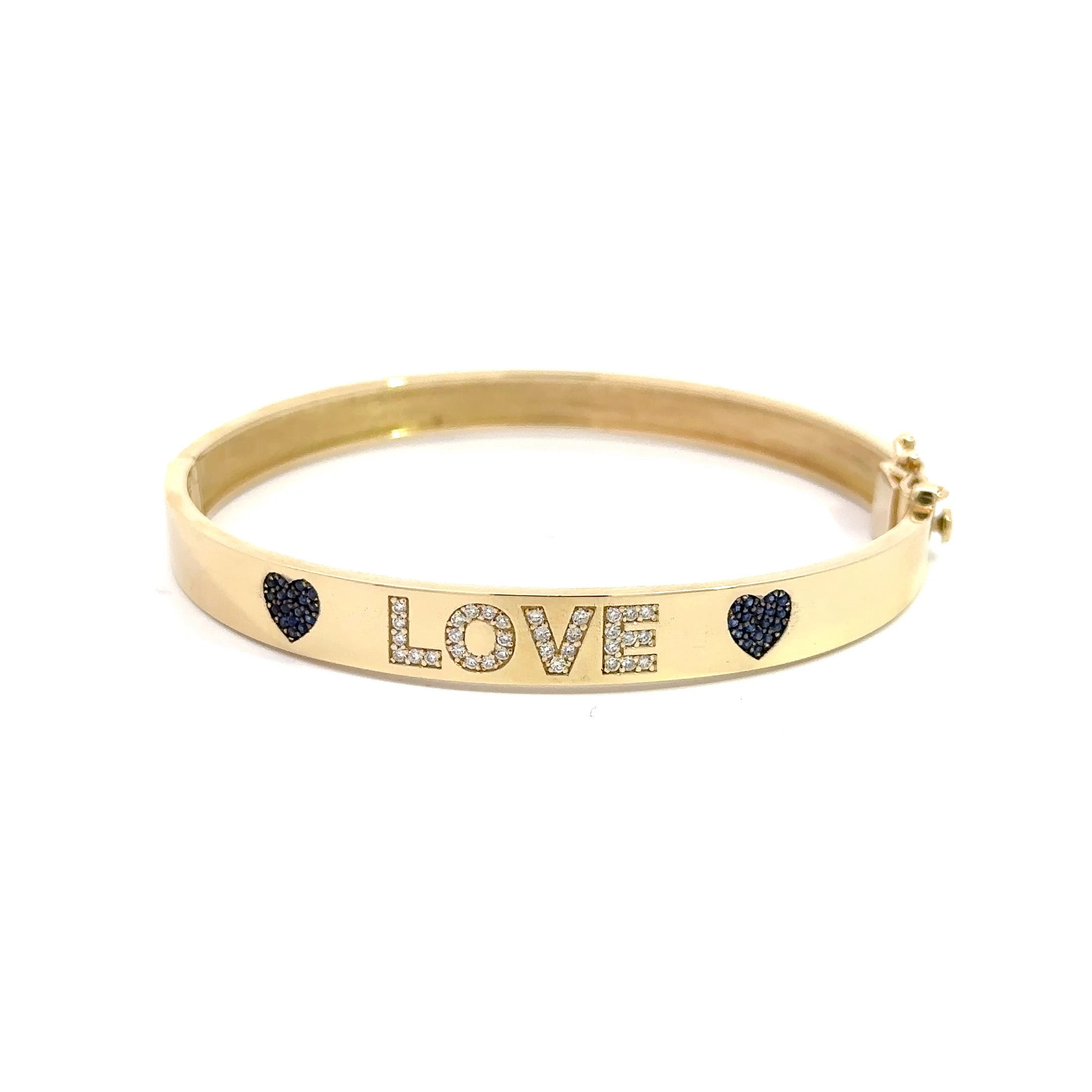 WD1191 14kt Gold Diamond and Blue Sapphire LOVE cuff bracelet