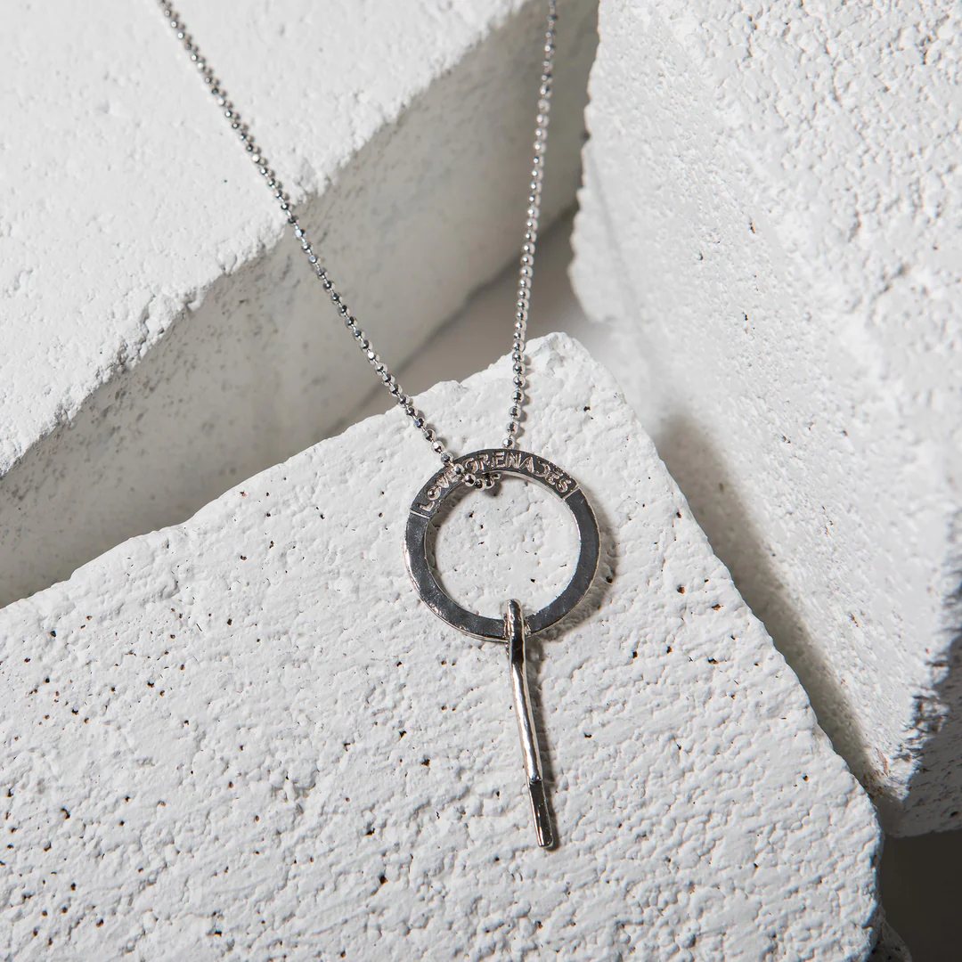 LG100 LOVE Grenades Sterling base with 14kt plating Large Grenade Pin w 30inch ball chain.