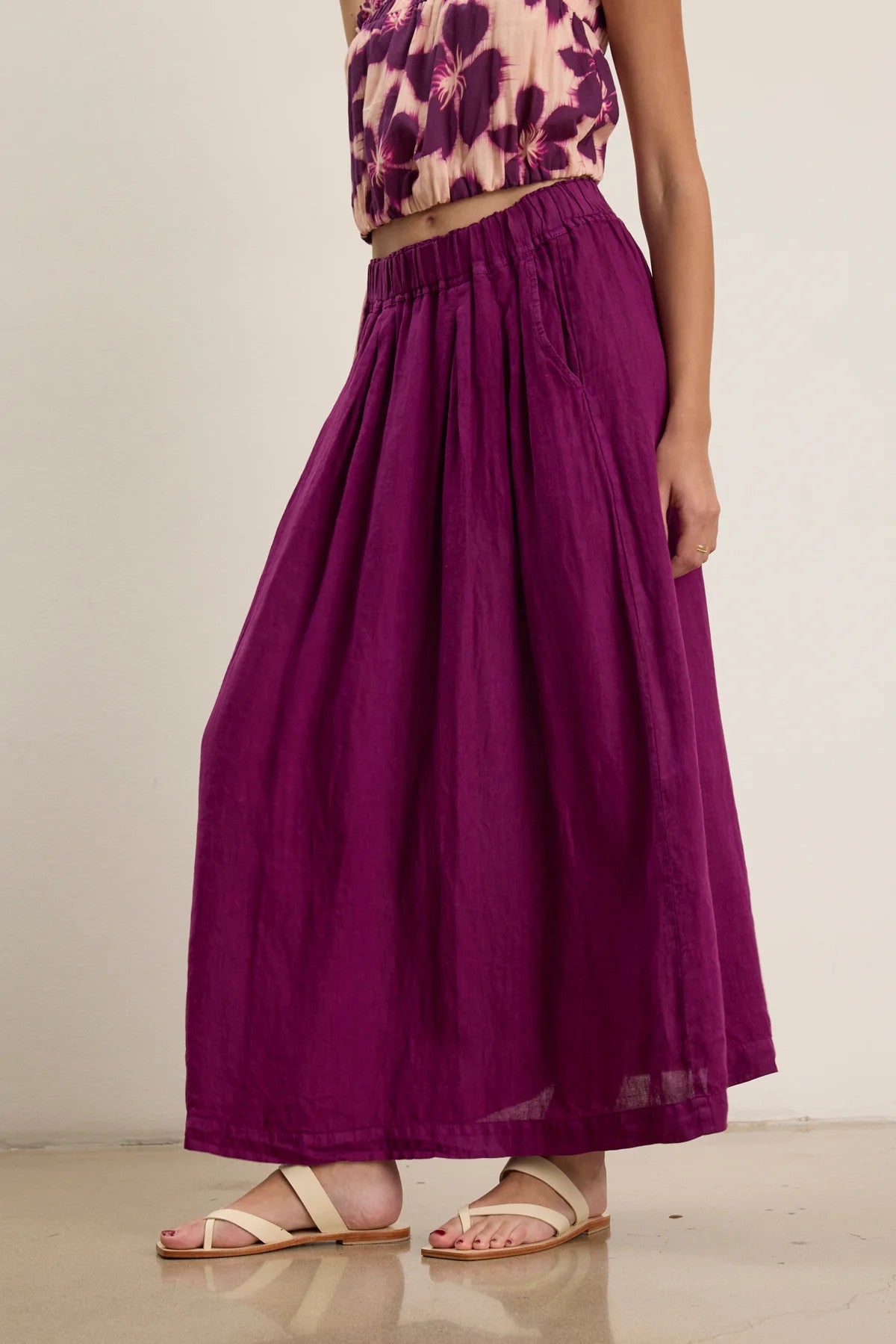 LINDA07g Velvet Maxi Linen Skirt