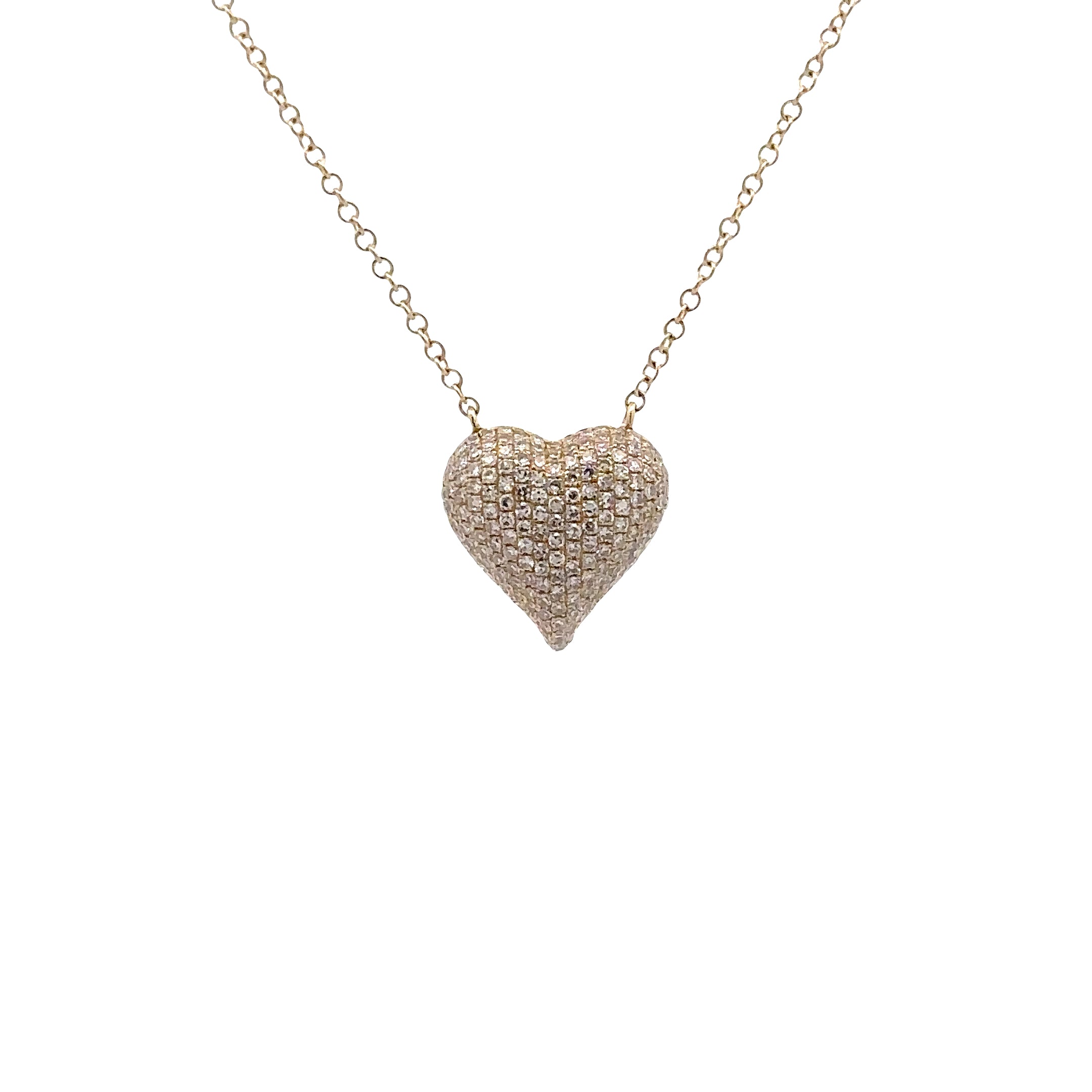 WD1835 14kt gold pave diamond puffy heart necklace