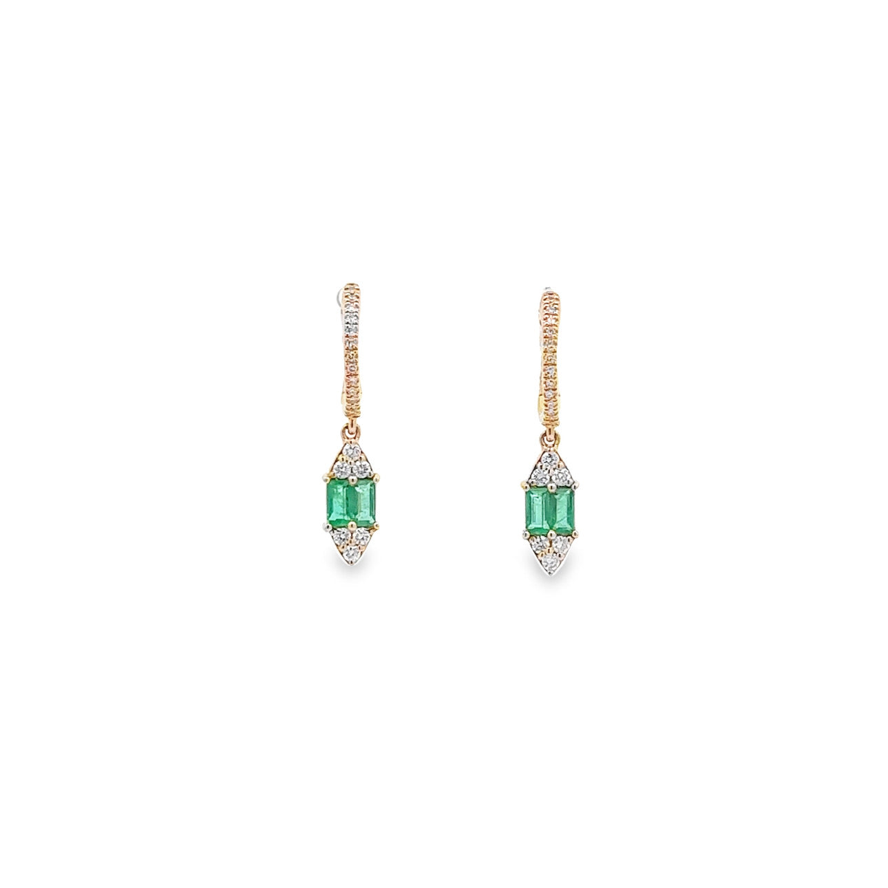WD1310 14kt Gold Emerald and Diamond Drop Earrings