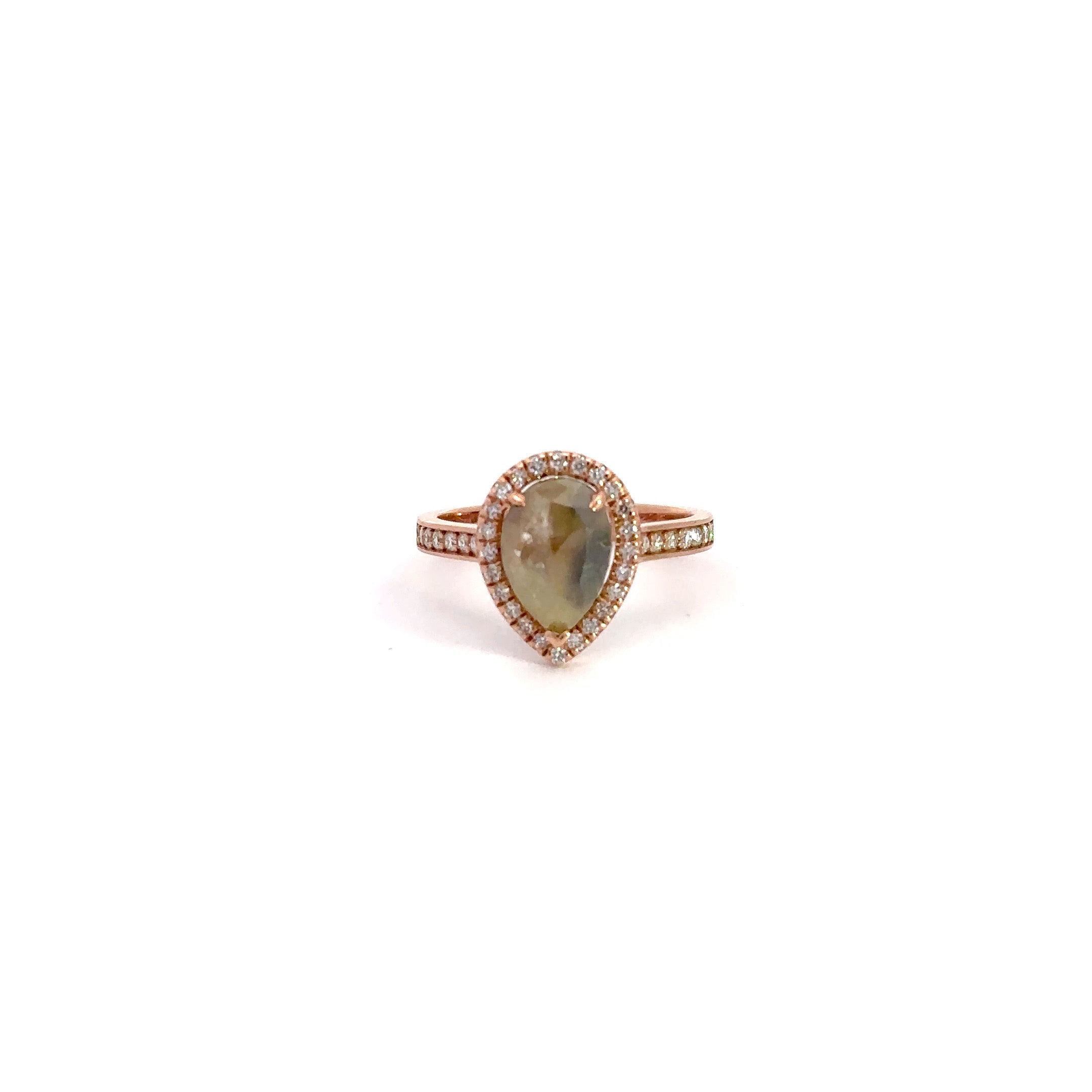 WD1139 14kt Pear shape, Rose Cut, Raw Diamond Ring