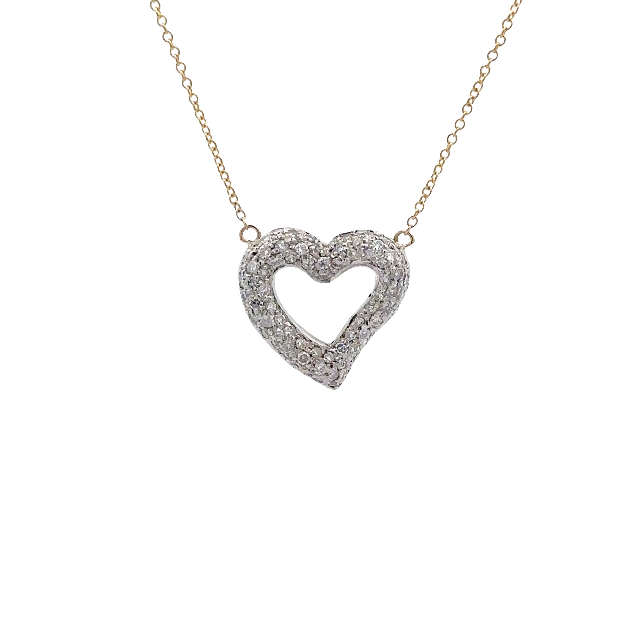 WD1841 14kt Gold Pave Diamond Open Heart Necklace