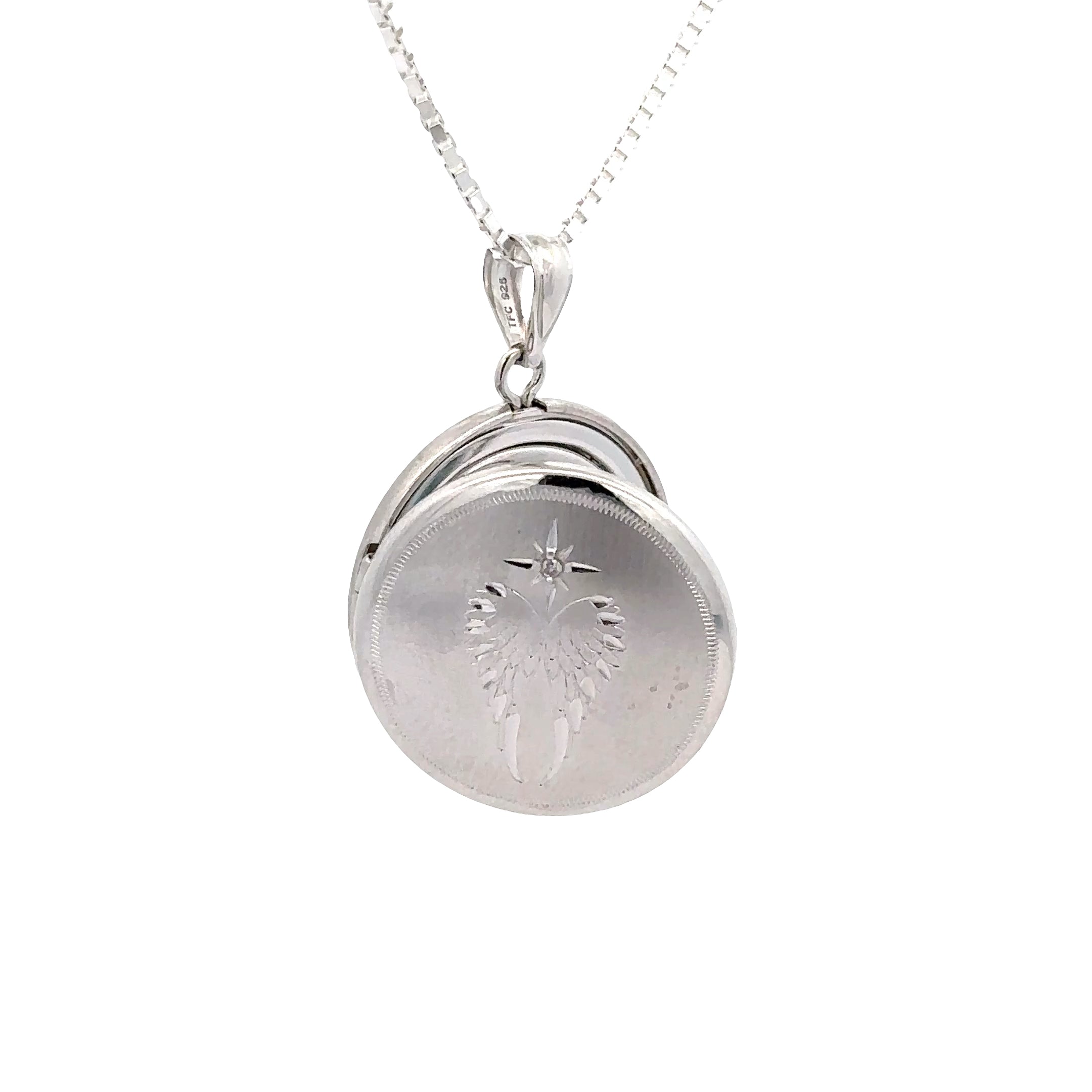 SSGLR20300H Sterling Silver Angel Wing Engraved Locket