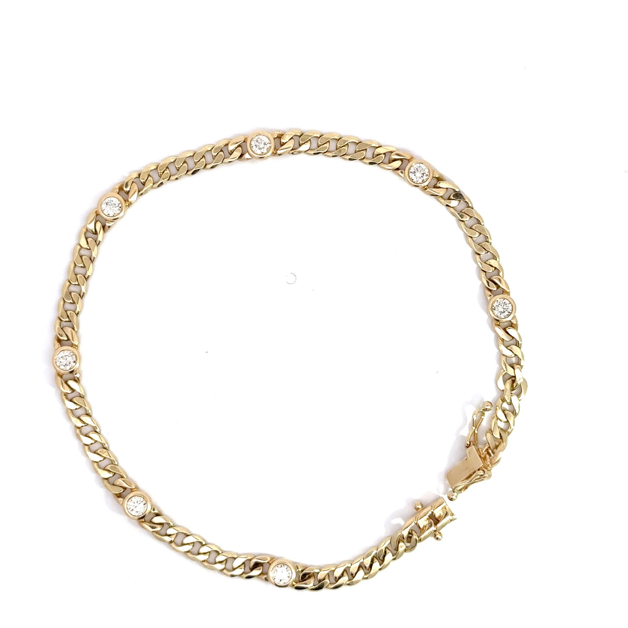 WD1112 14kt Cuban Bracelet with bezeled diamonds Bracelet