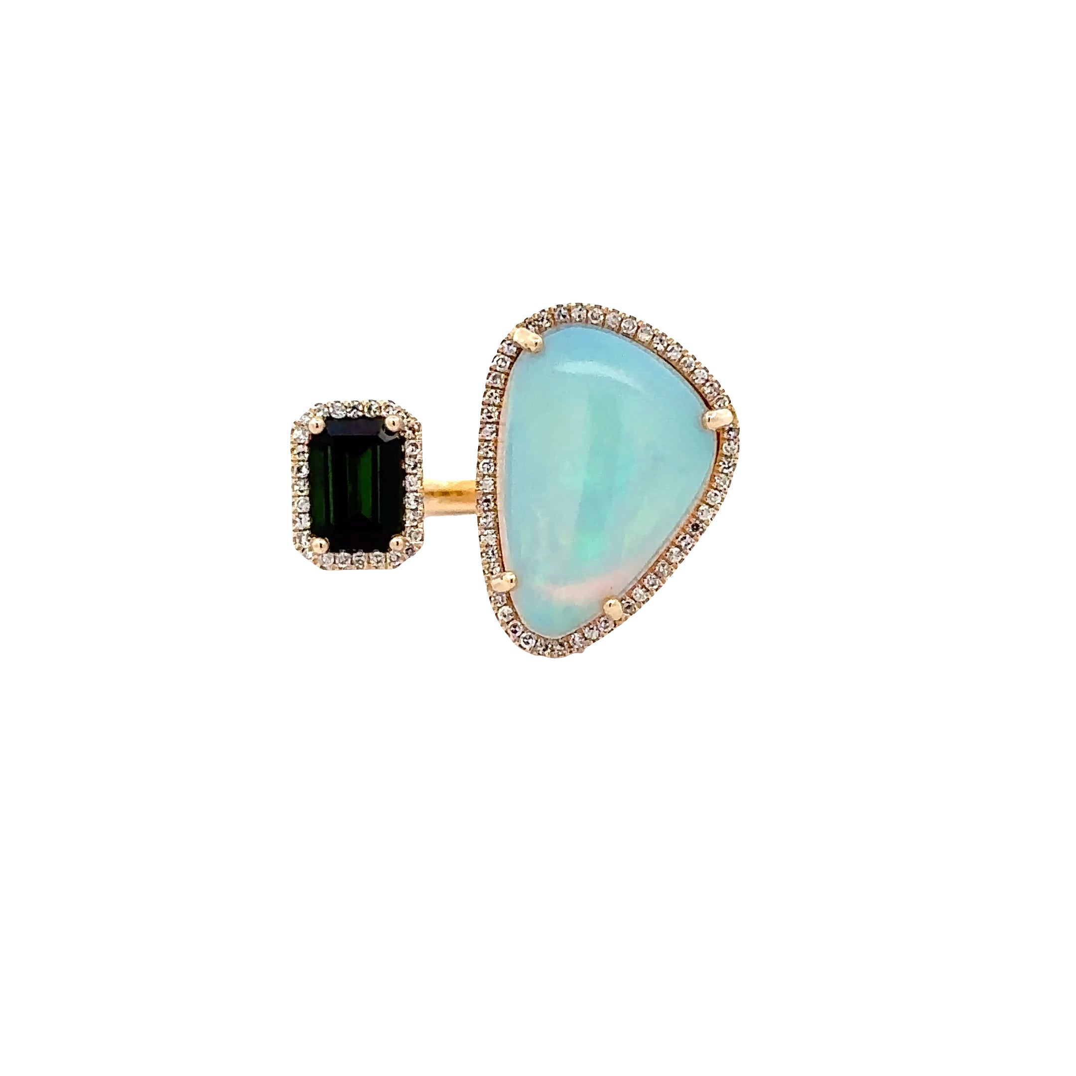 WD1884 14kt Gold Green Tourmaline and Opal Cuff Ring