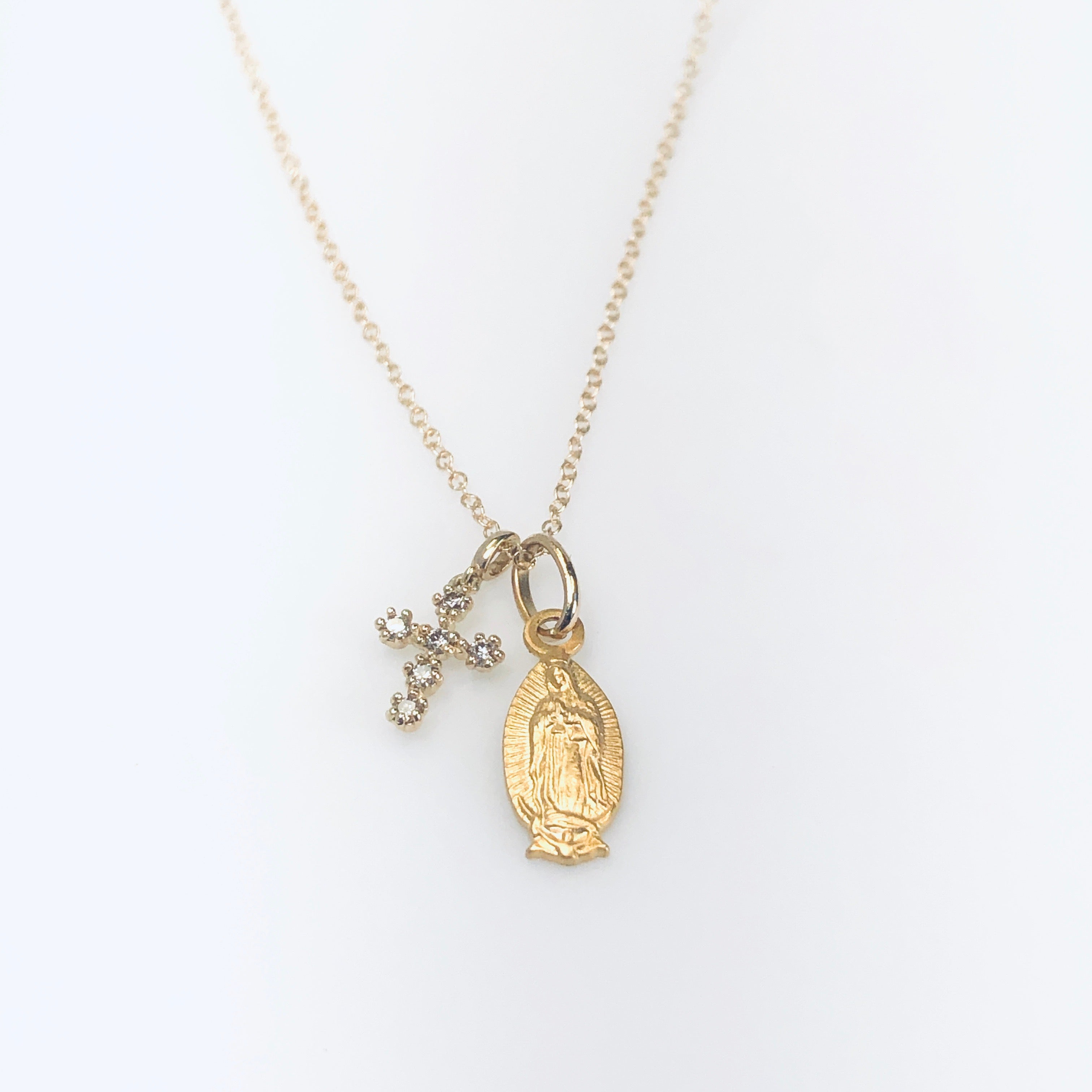 WD584 14KT Cross and Virgin Mary Metal Necklace