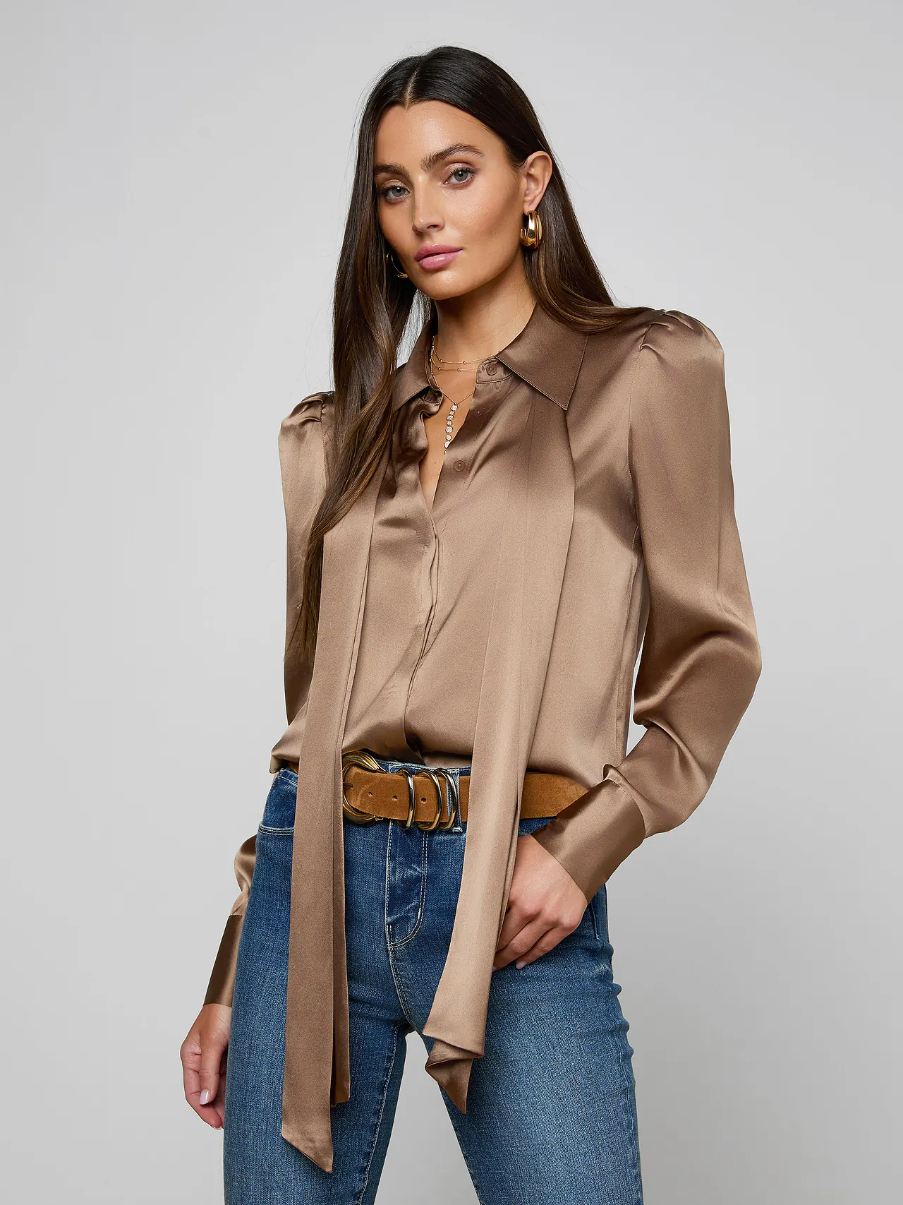40801CLWprtb L'AGENCE Honey Silk Blouse