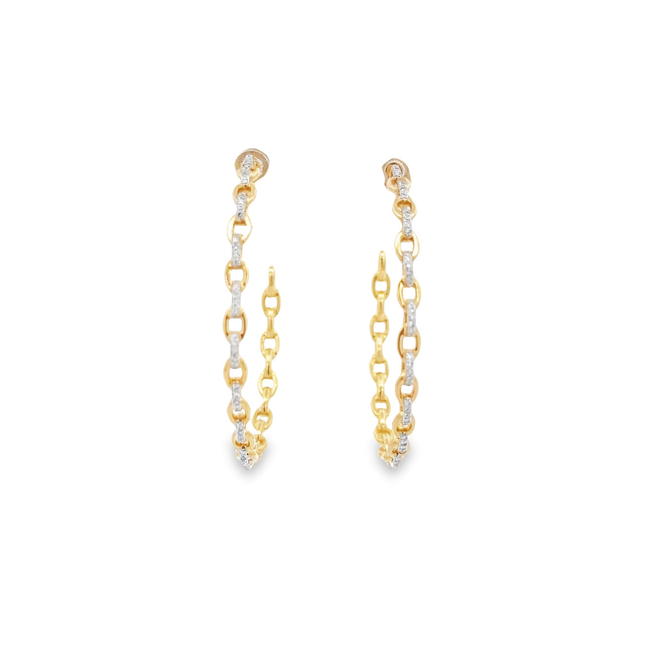 WD1236 14kt Gold Link Chain Hoop Earring with Diamond Detail