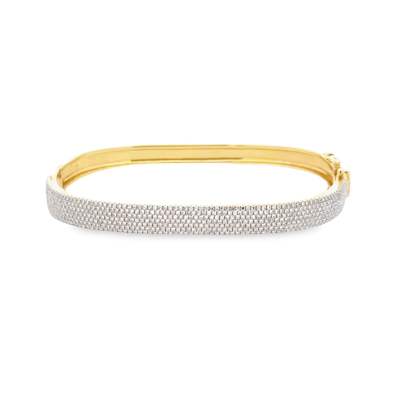 WD1258 14kt Gold Rectangular shaped Open latch cuff with pave diamonds