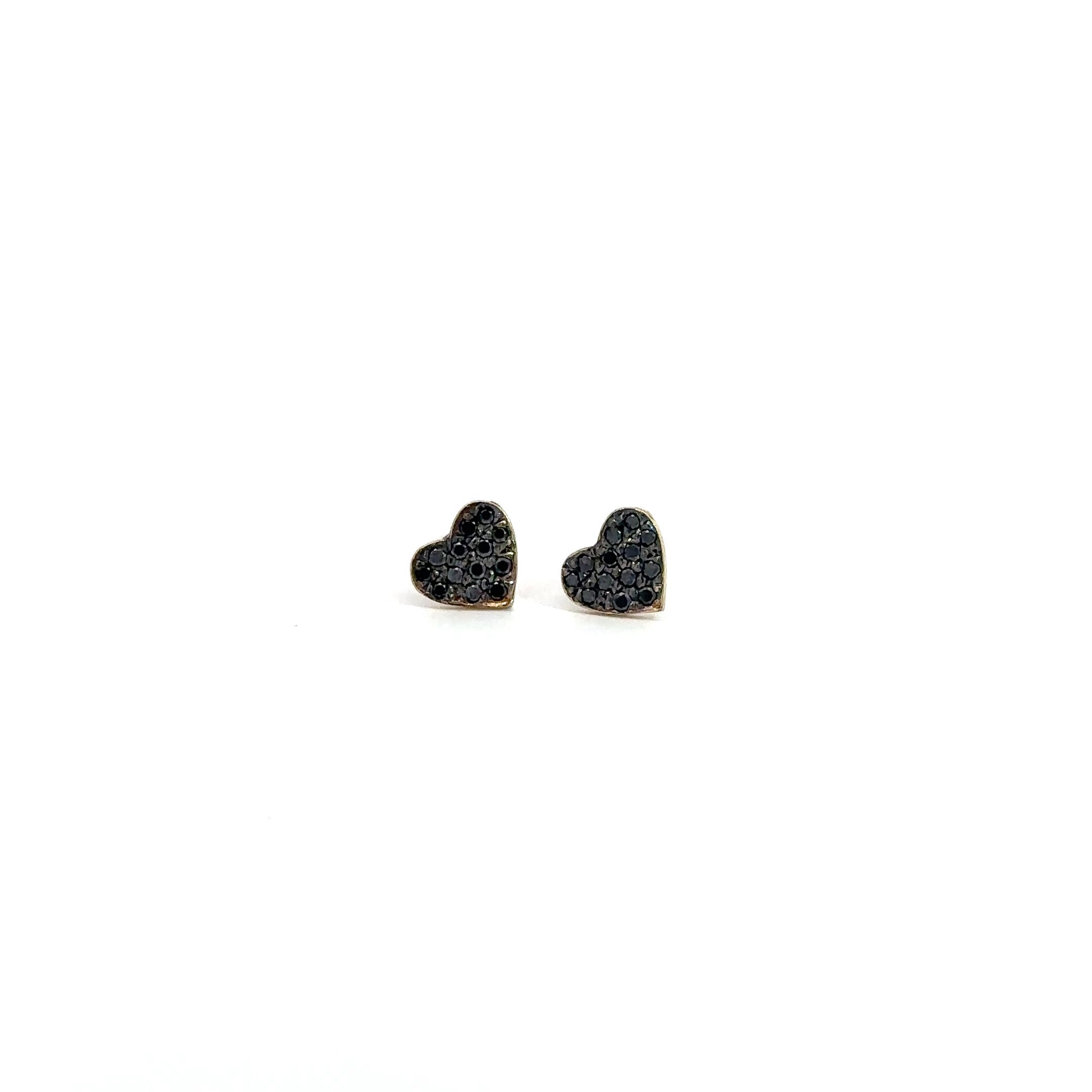 WD1234 14kt Gold Hearts with Pave Black Diamond Stud Earrings