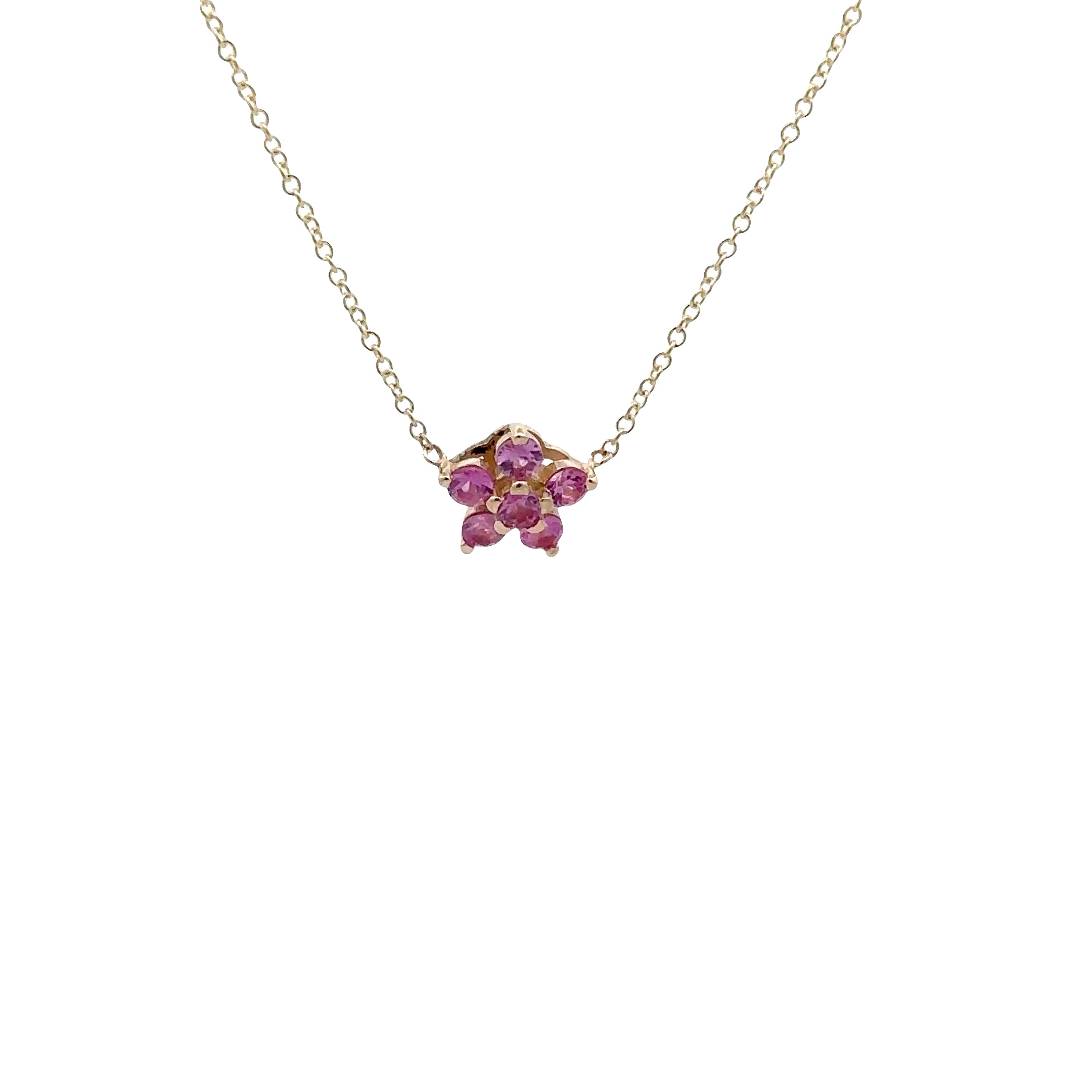 WD1957 14K Gold Pink Sapphire Flower Necklace