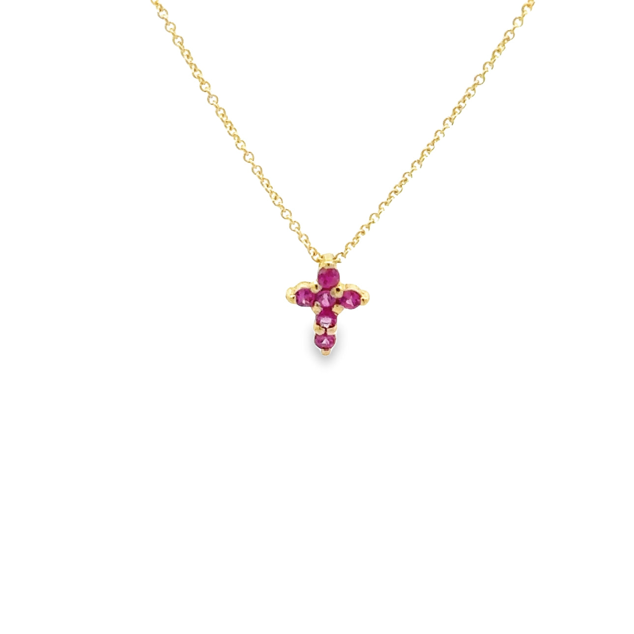 WD1318 14kt Gold Pink Sapphire Cross Necklace