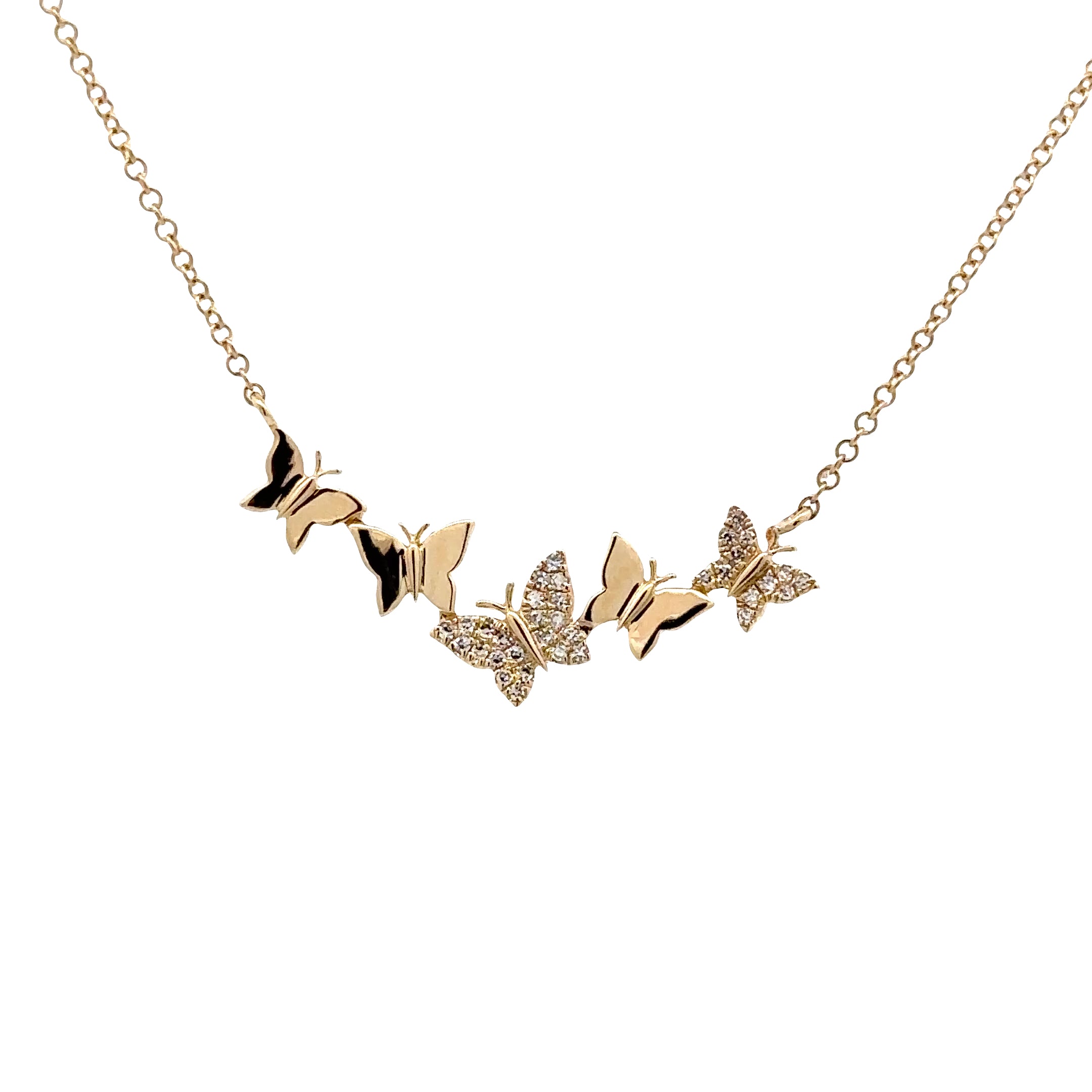 WD1919 14kt Yellow Gold and Diamond 5 Butterfly Necklace