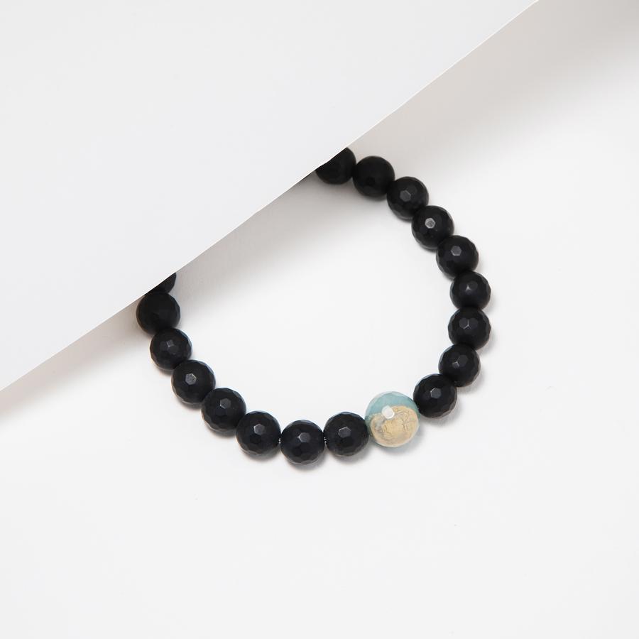 LG111 LOVE Grenades 8mm Matte Faceted Black Onyx, 10mm World Blue  Opal Bracelet