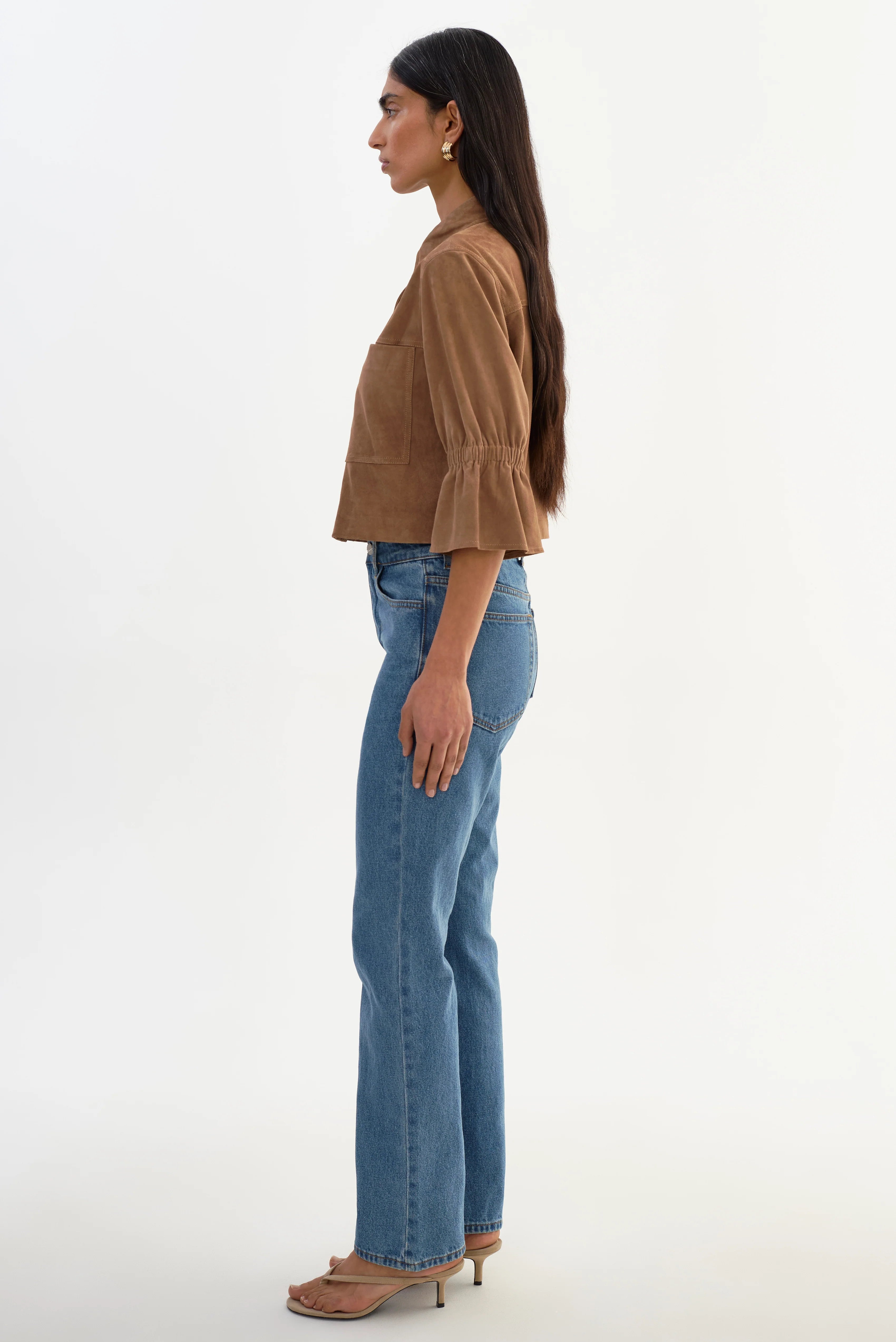CarolinaL LAMARQUE Suede Ruffle Sleeve Jacket