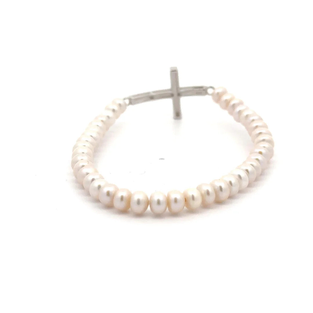 LG133 Faith Sterling Silver and Freshwater Pearl Bracelet