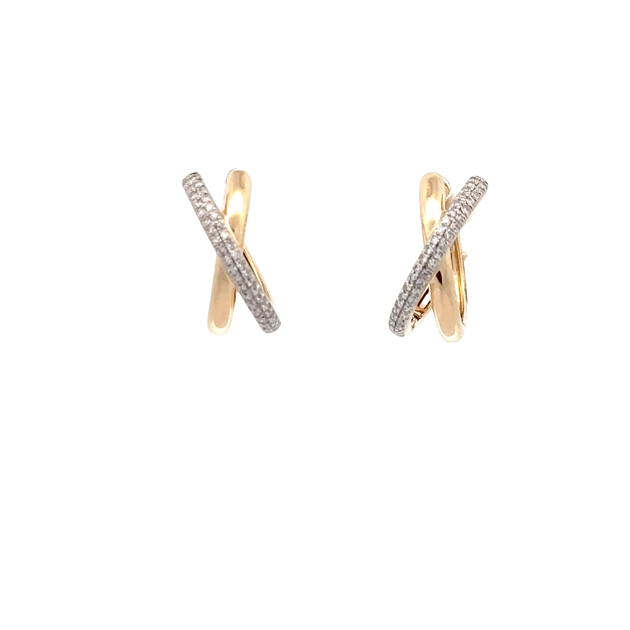 WD1887 14kt Yellow Gold Criss Cross Hoop Earring with Pave Set Diamond Detail