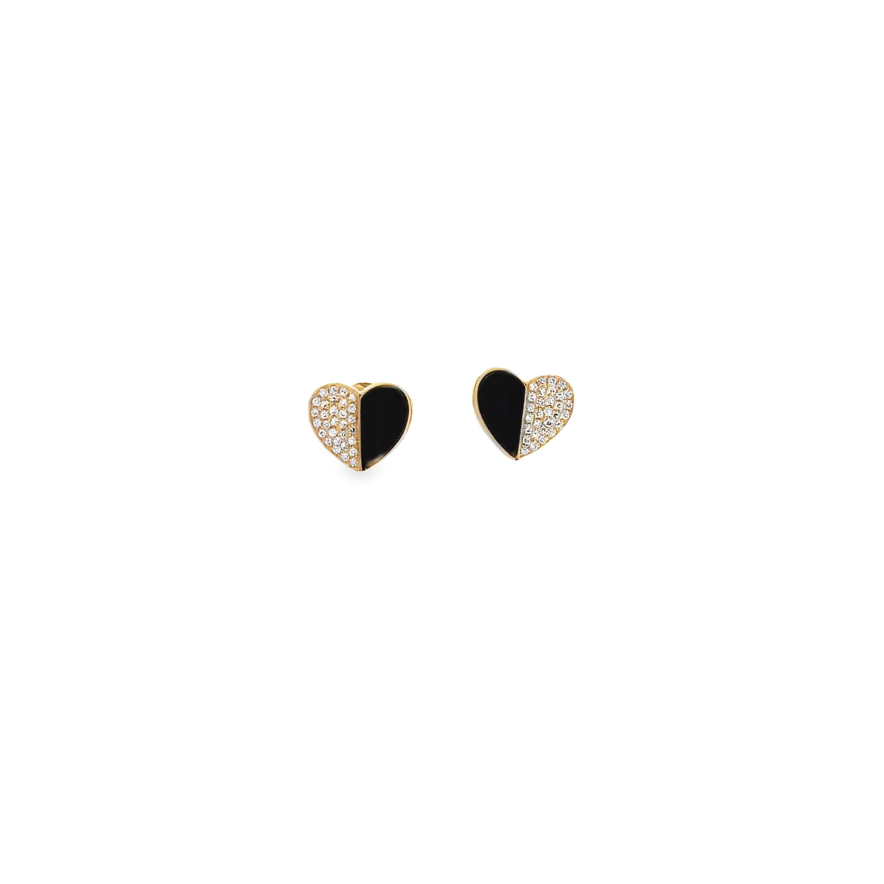 WD1303 14kt Heart Stud Earring with Half Black Onyx Half pave Diamonds