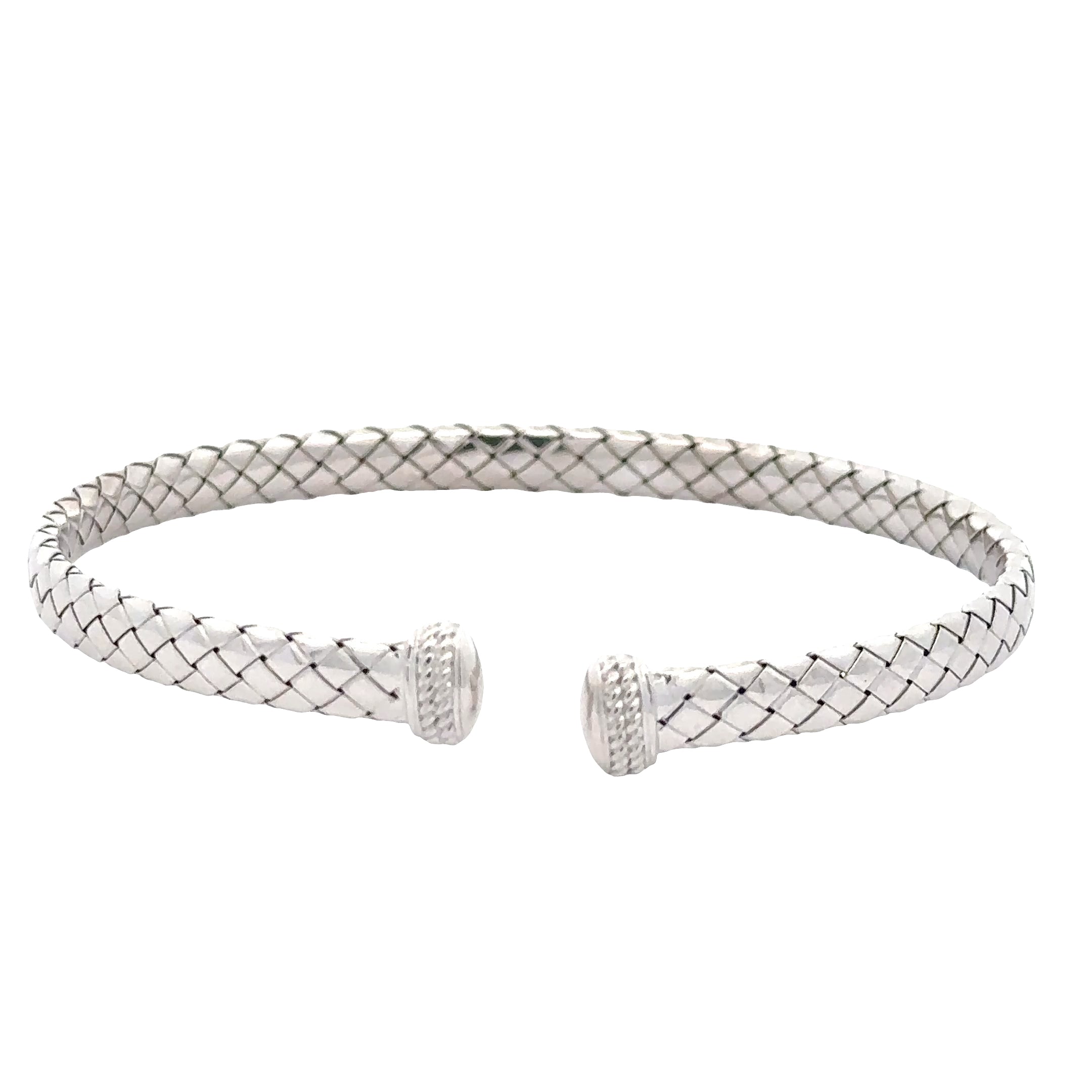 SSIBW101H Sterling Silver Rhodium Finish Basketweave Italian Cuff Bracelet