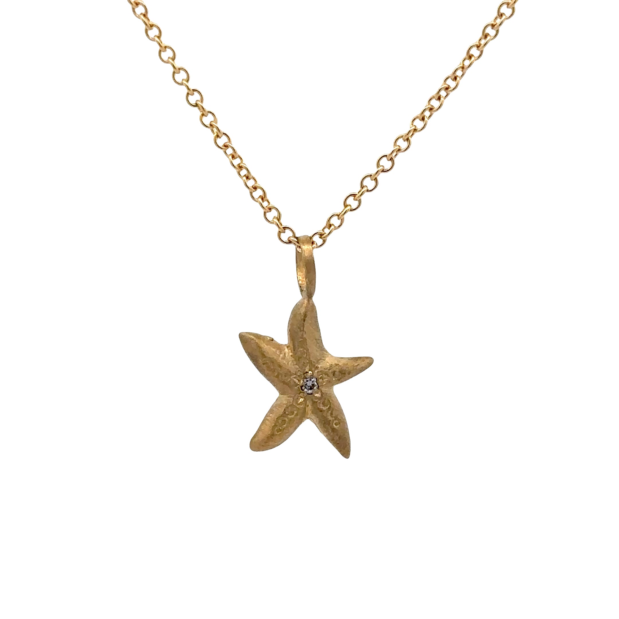 WD93 14kt Matte gold starfish with diamond center