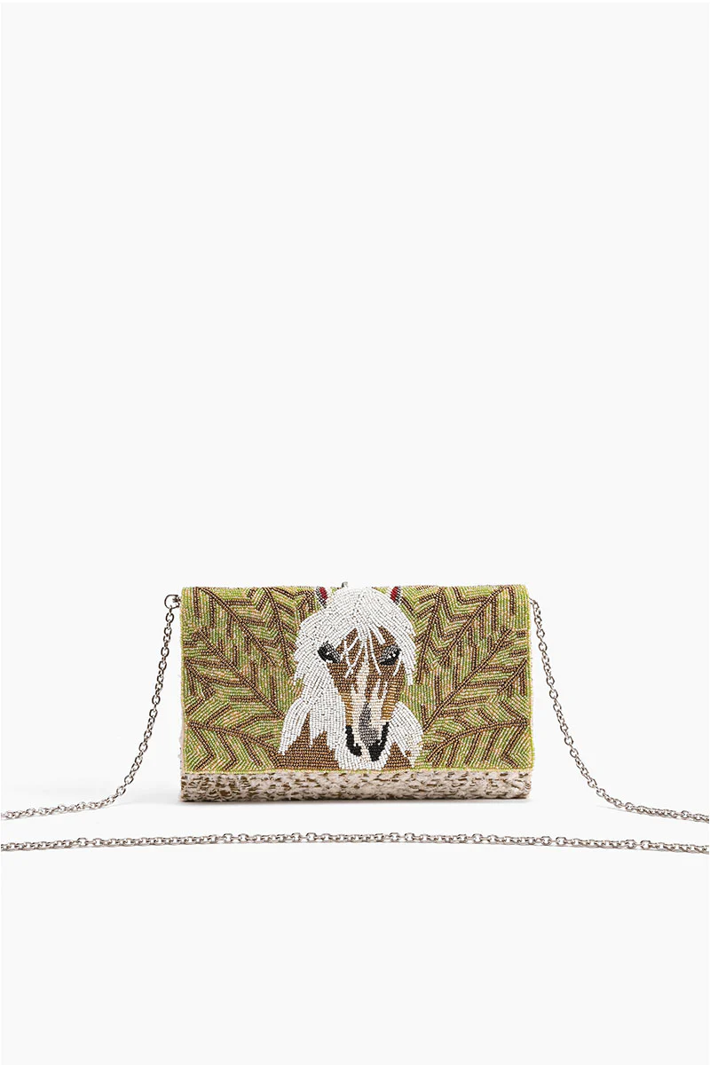 AB22-456 America & Beyond Angel Wing Horse Embellished Flap Clutch