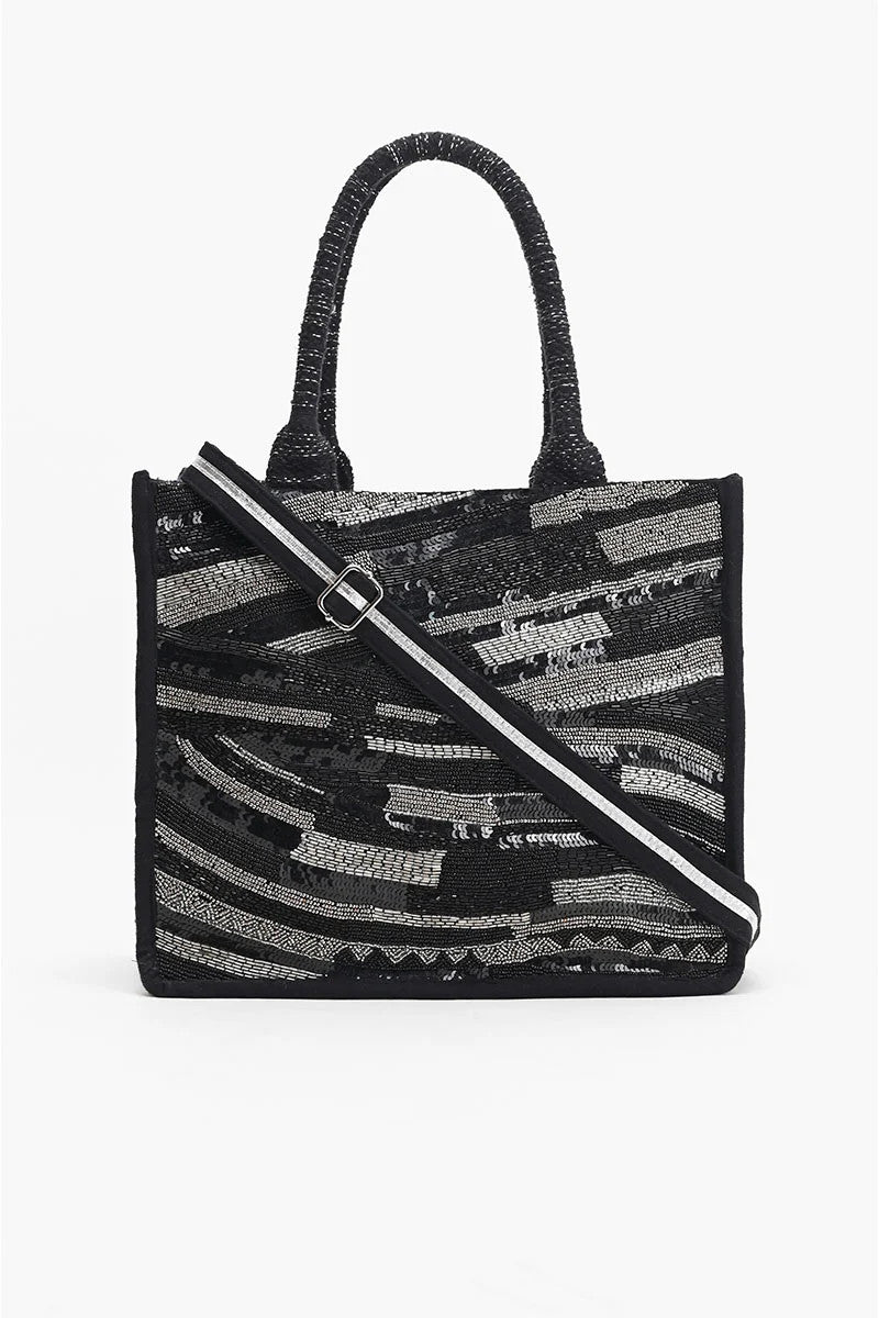 AB23-889 America & Beyond Black Luxe Embellished Tote