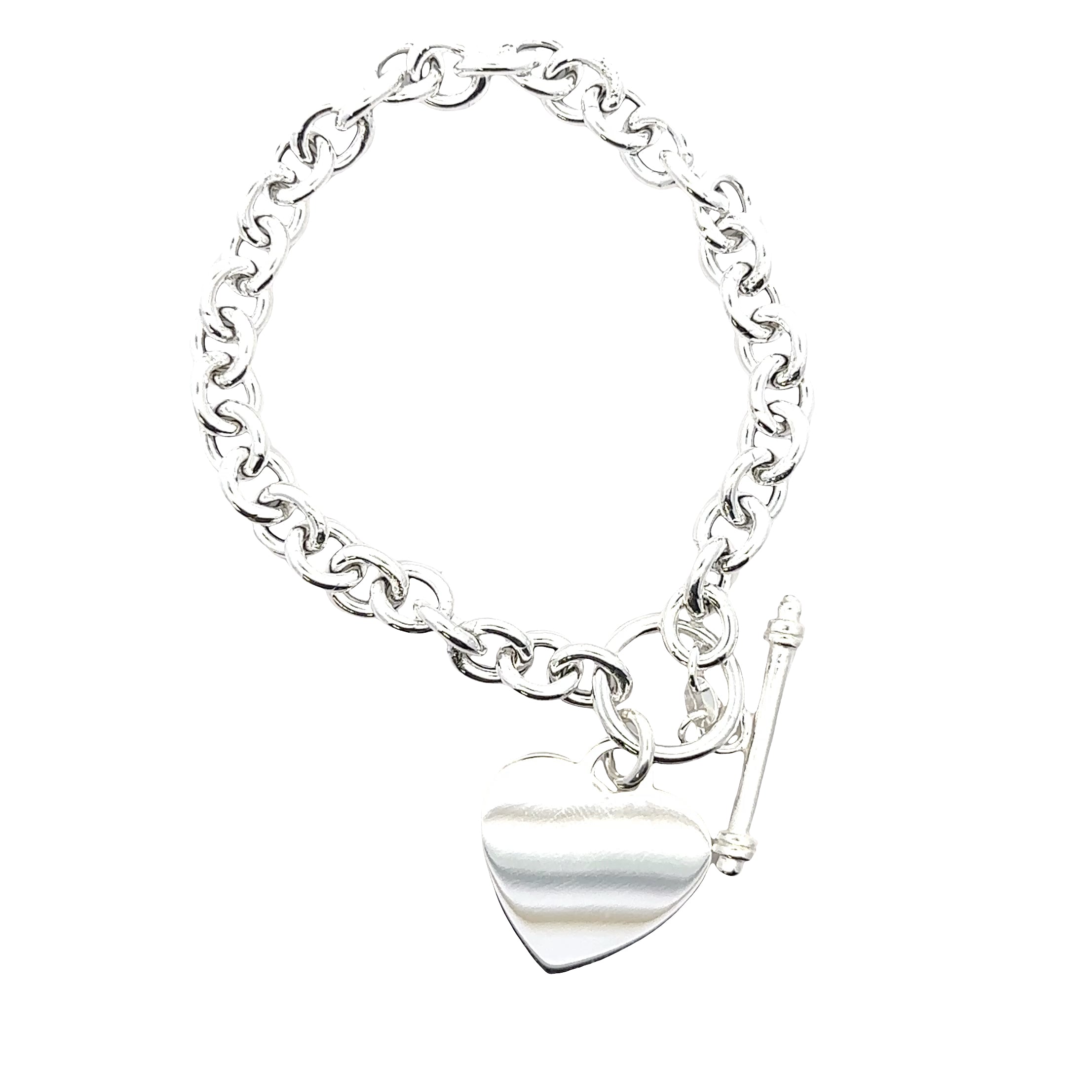 SSICB302-8 Sterling Silver Large 7.5mm Oval Link Bracelet with Engraveable Heart Charm