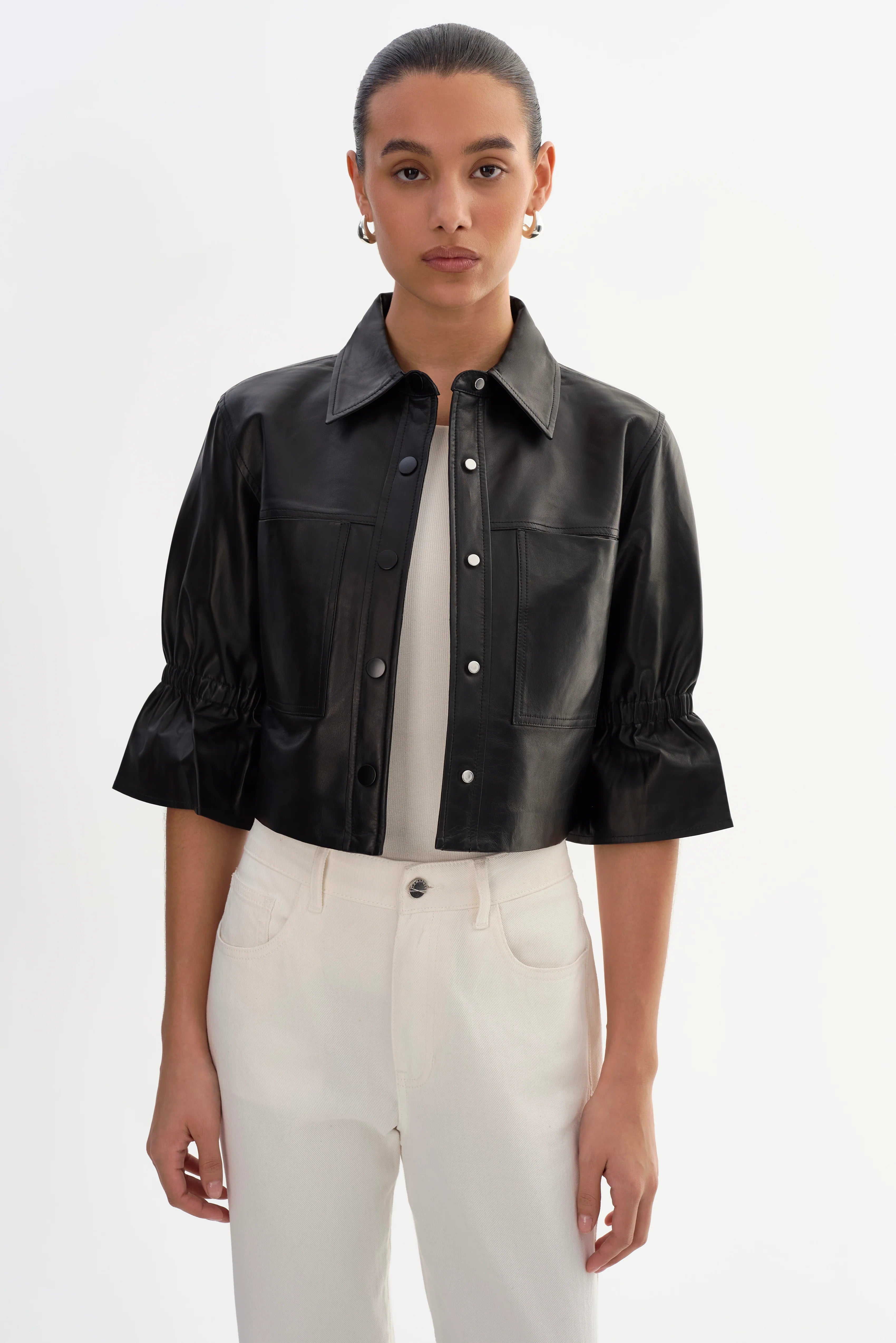 CarolinaB LAMARQUE Leather Ruffle Sleeve Jacket