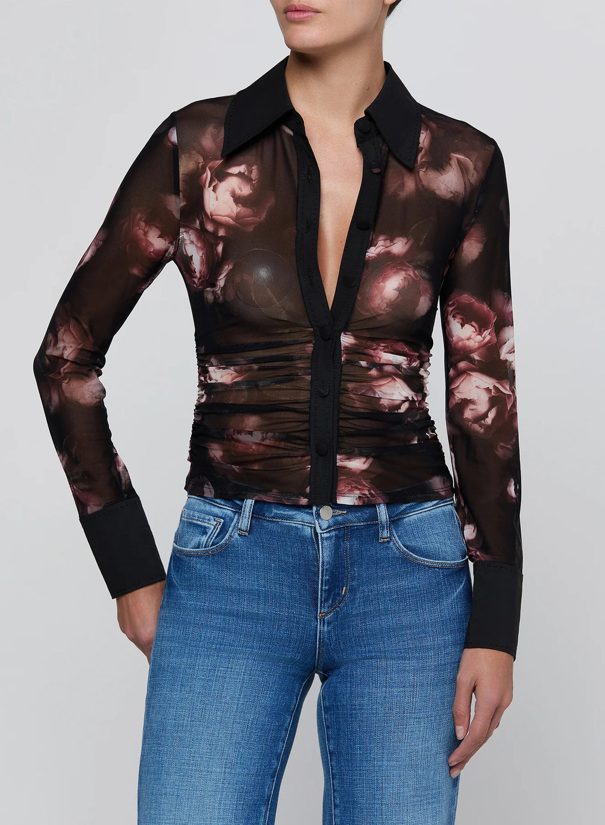 5844hyxbm L'AGENCE The Isola Mesh button up