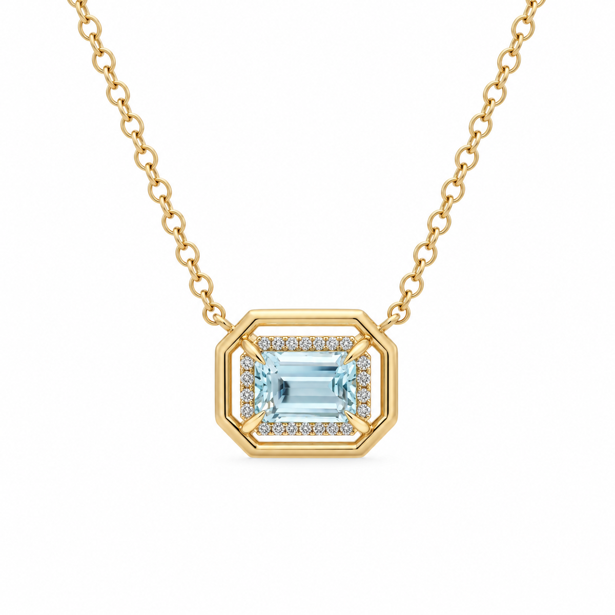 WD1974 14kt Gold Aquamarine & Diamond Necklace
