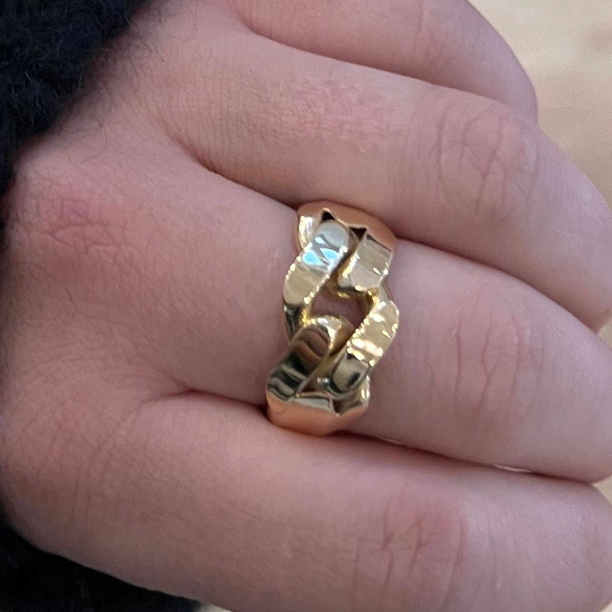 WD1188 14kt Gold Link Ring worn on hand