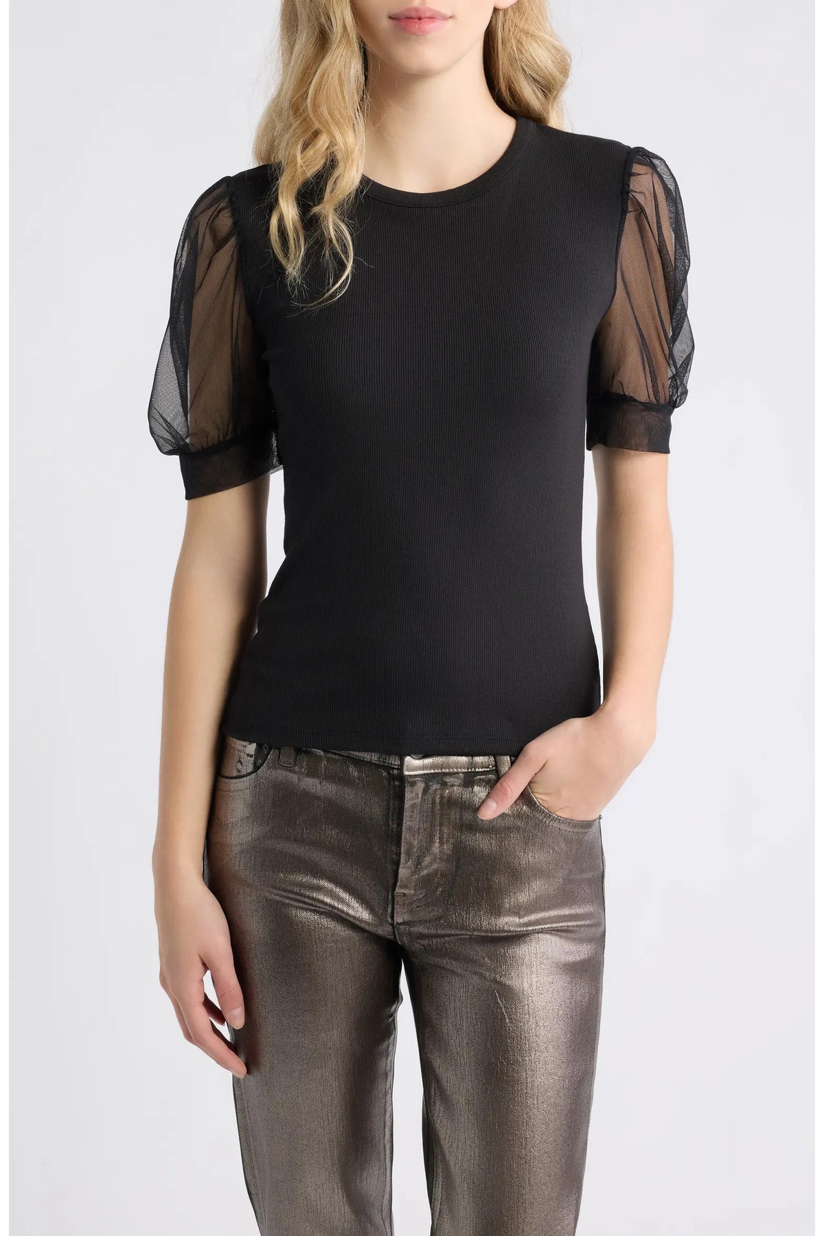 Wp27jkt006b FRAME The Tulle Sleeve Tee