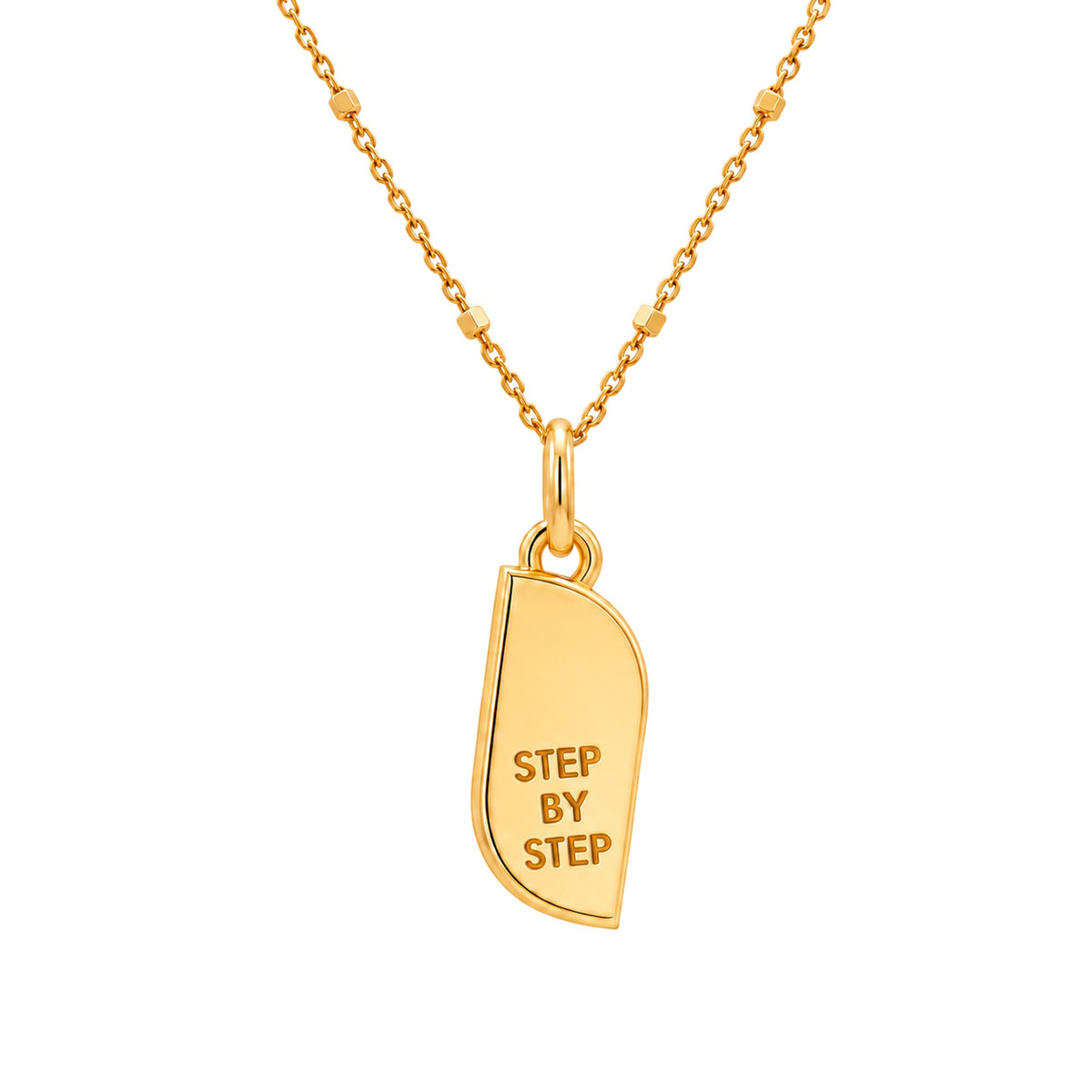 Back of the STEPS Necklace with diamond star on the Twinkle Ball Chain, engraved Step by Step