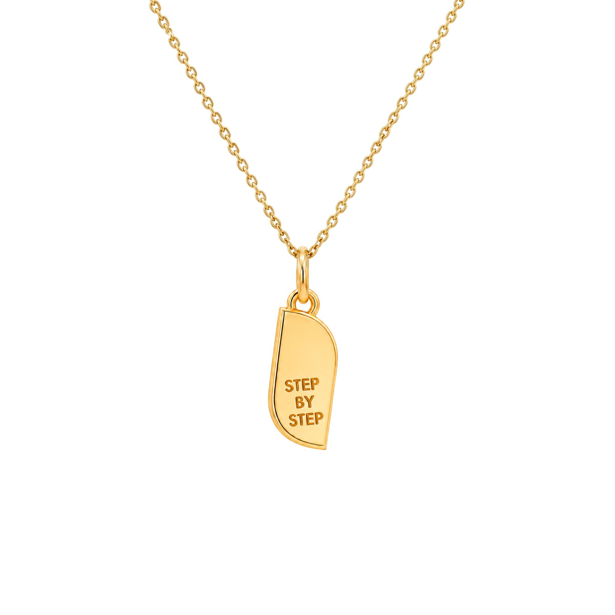 Back of the STEPS Necklace with diamond star on the Petite Pave Rolo Chain, engraved Step by Step