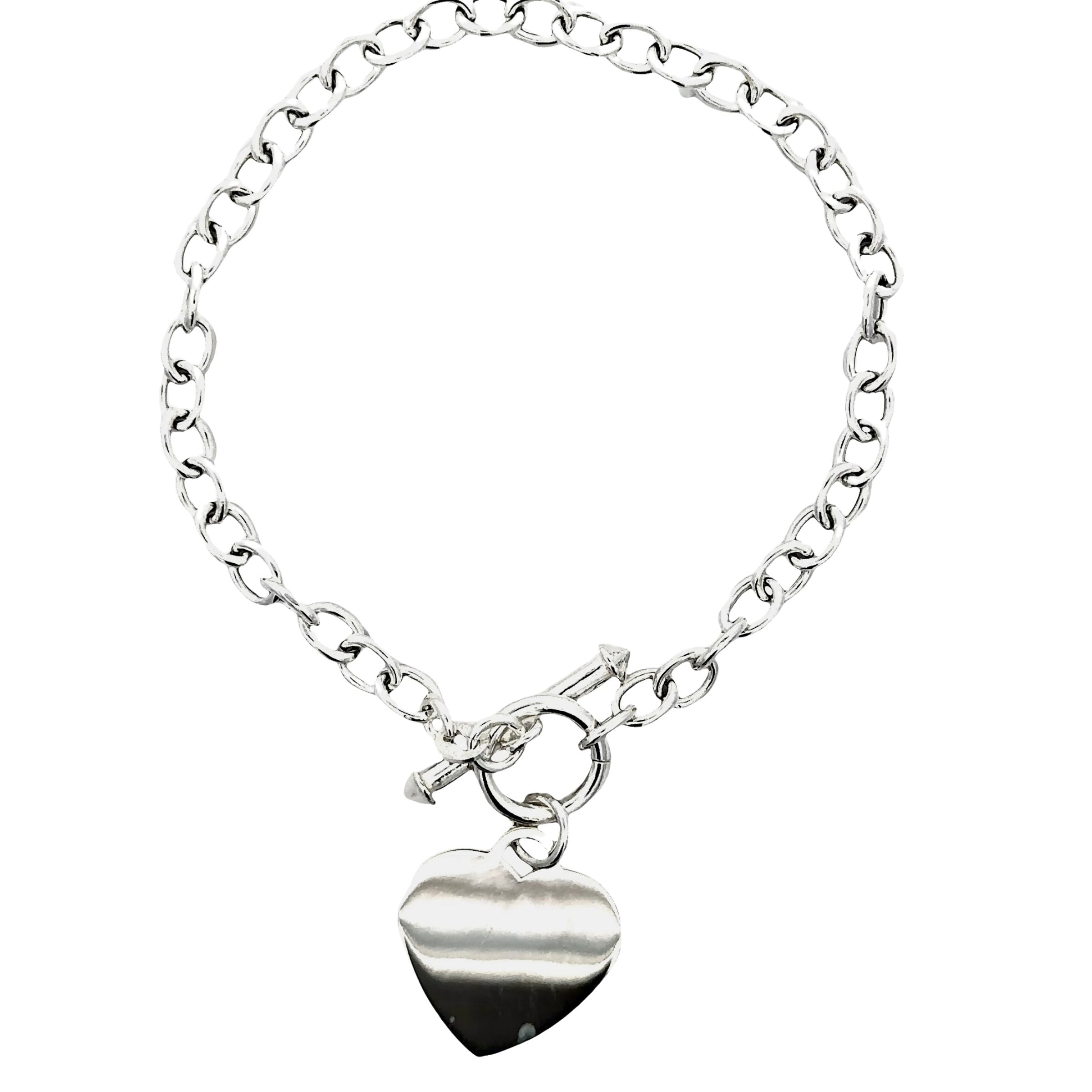 SSICB301-8 Sterling Silver Small 4.5mm Oval Link Bracelet with Engraveable Heart Charm
