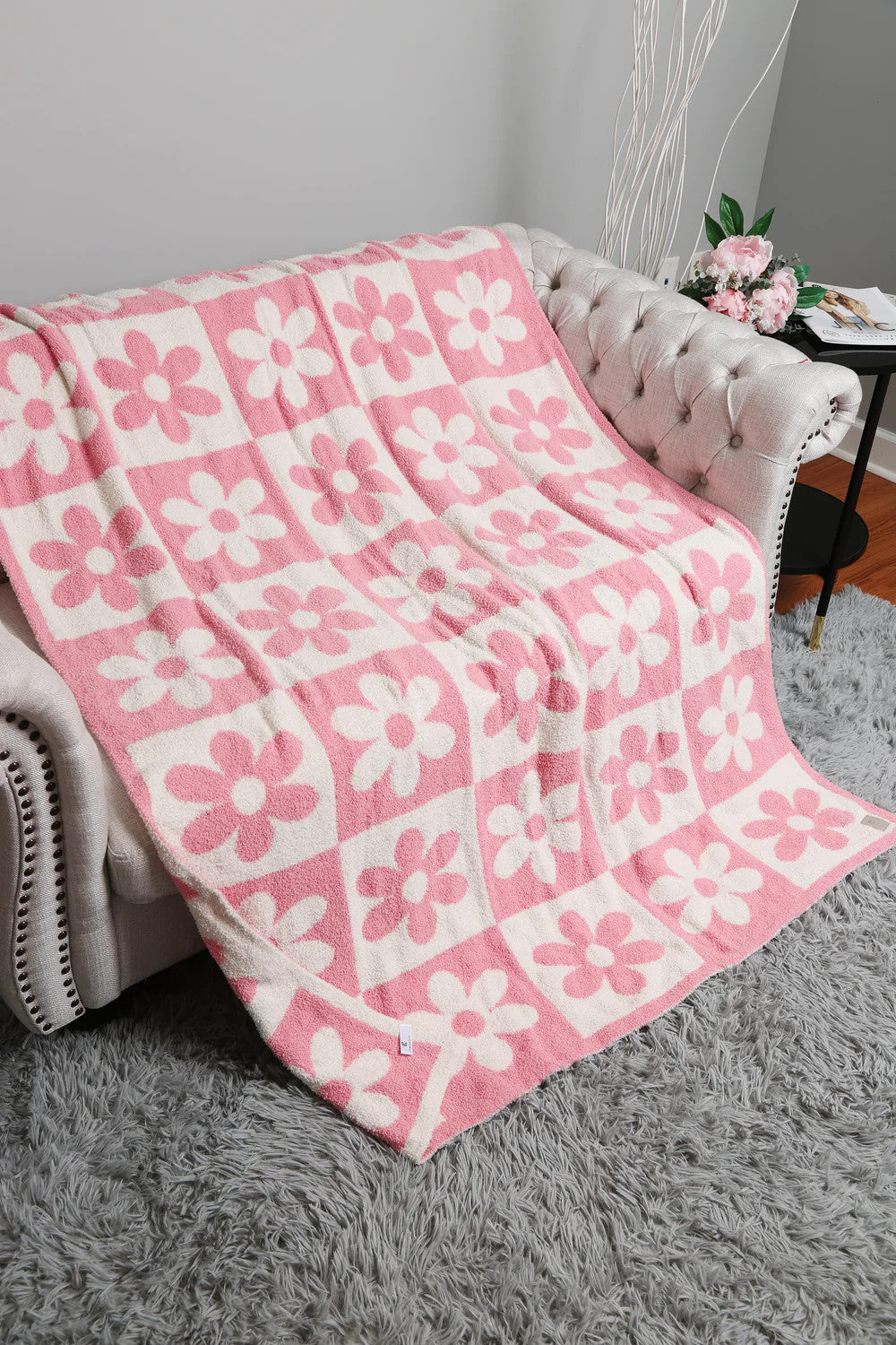 JCL6056p Fashion City Daisy & Checkered Pattern Soft Throw Blanket