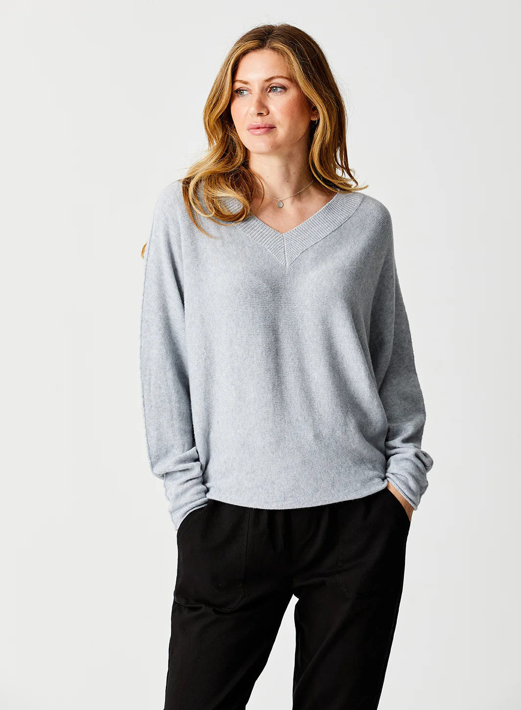23221lg Suzy D Lenny Double V Batwing Knit Sweater
