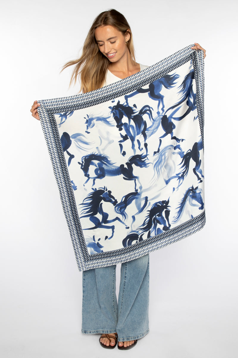 LSAS6-222B KINROSS Horse Print silk Scarf