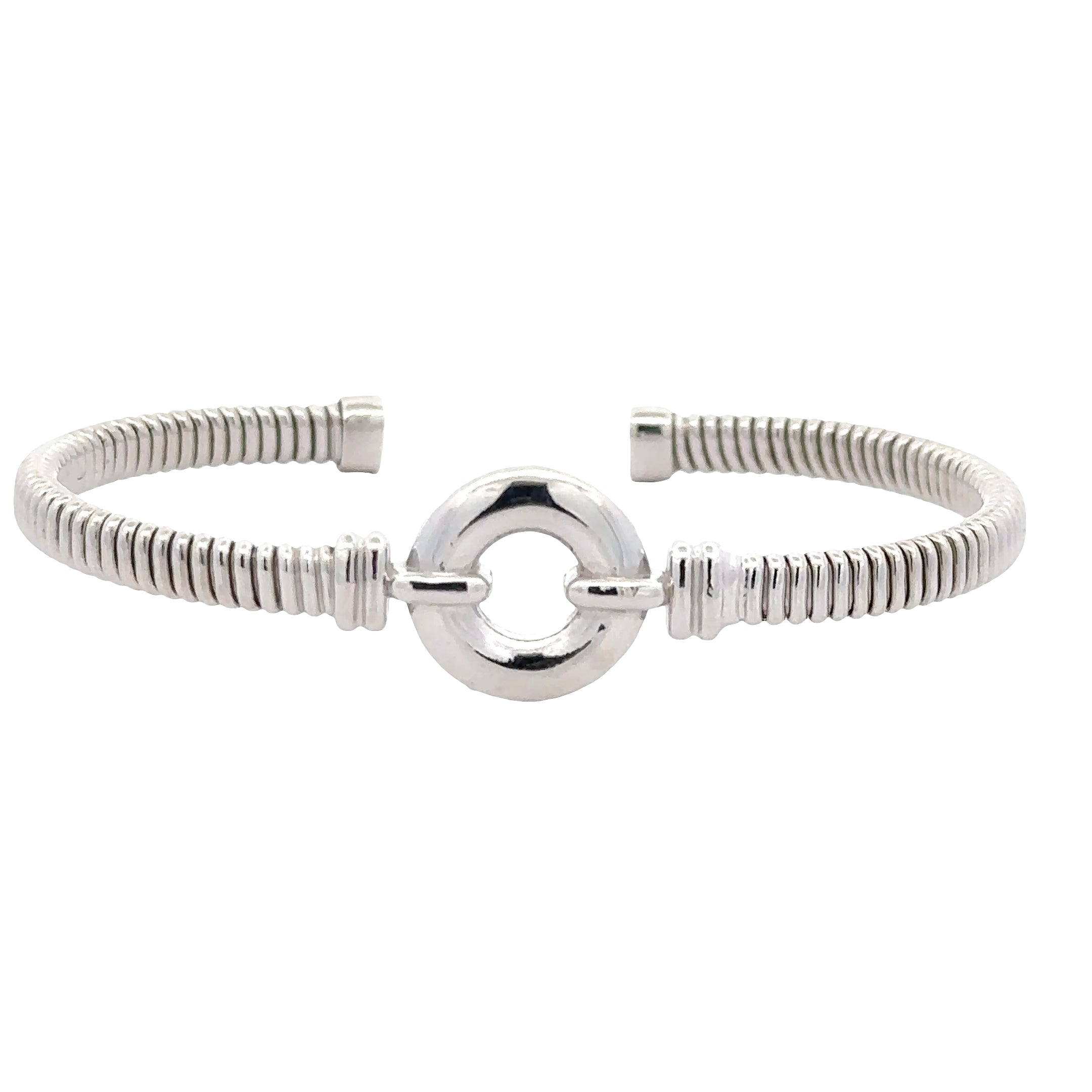 SSGAS106H Sterling Silver Rhodium Finish Flexible Italian Cuff Bracelet