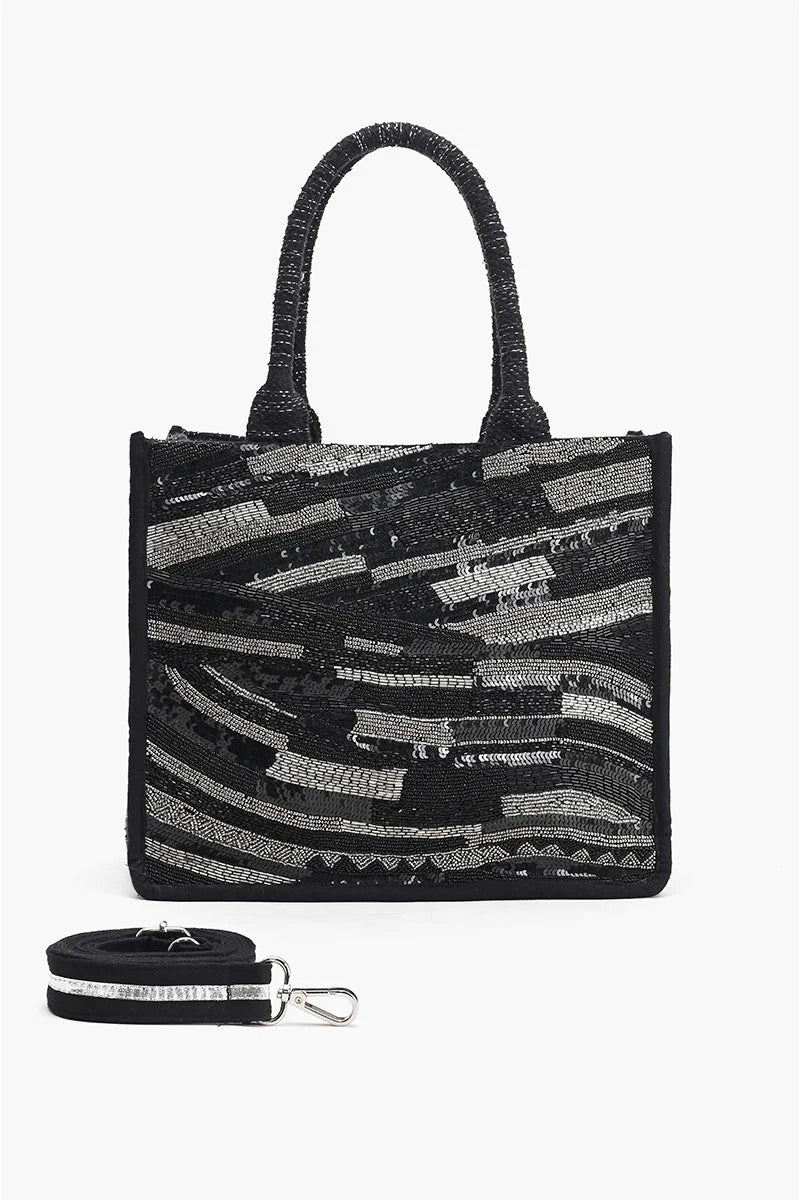 AB23-889 America & Beyond Black Luxe Embellished Tote