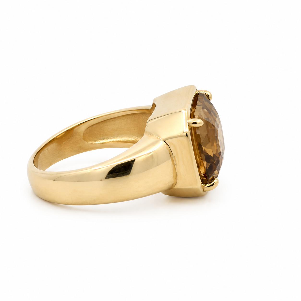WD1968 14K Yellow Gold Brown Zircon Statement Ring