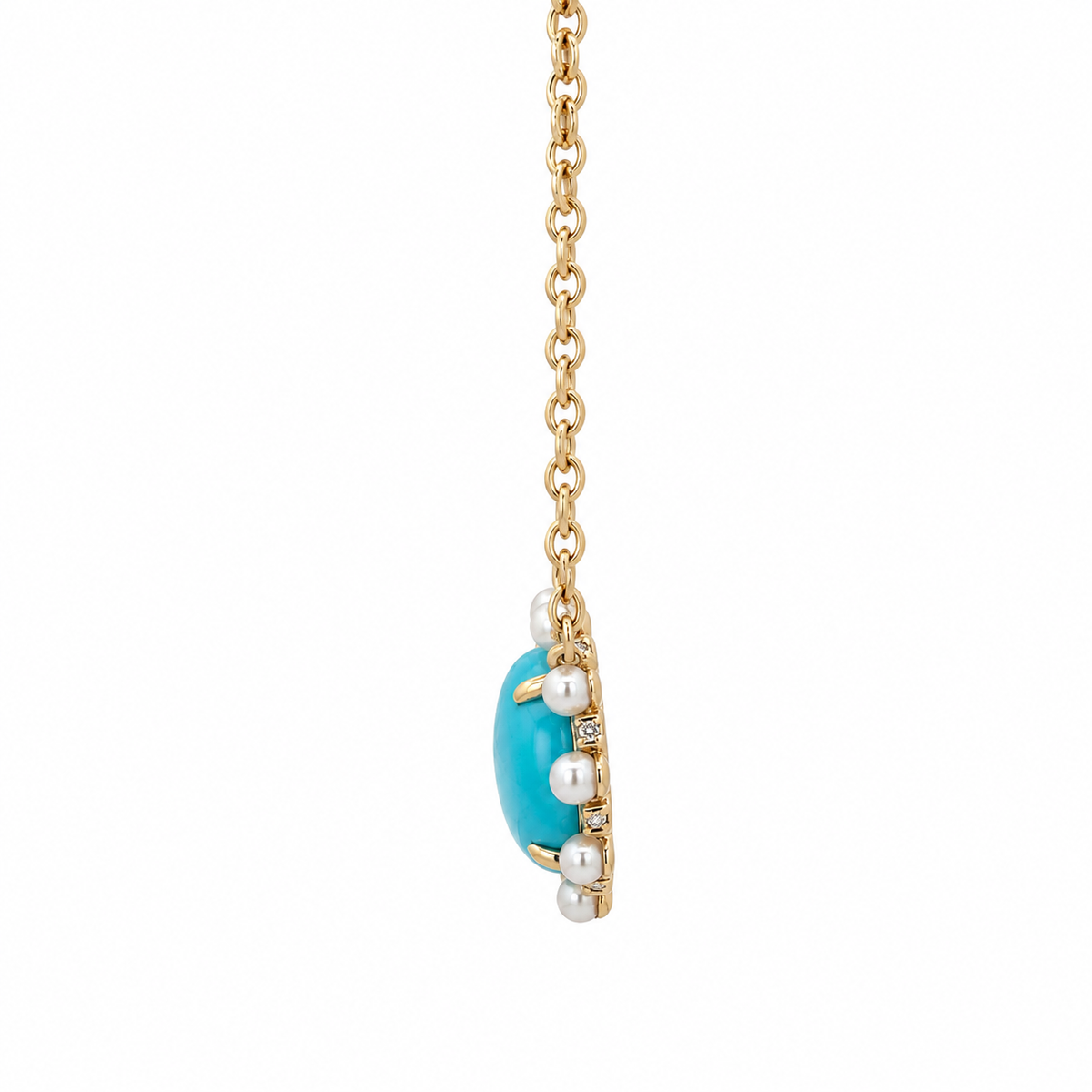 WD1972 14kt Gold Turquoise Cabochon, Pearl & Diamond Necklace