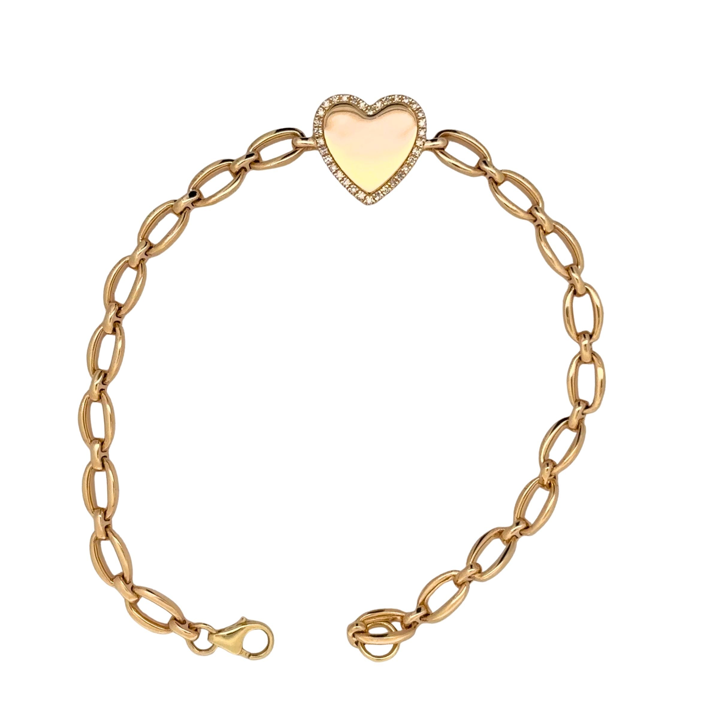 WD1904 14kt Gold Oval Link Chain with Diamond Detailed Heart